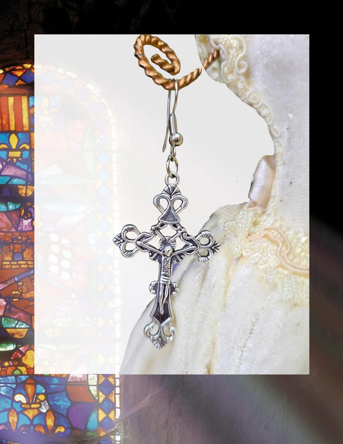 Boucles d'oreilles croix en métal argenté, style gothique fait main