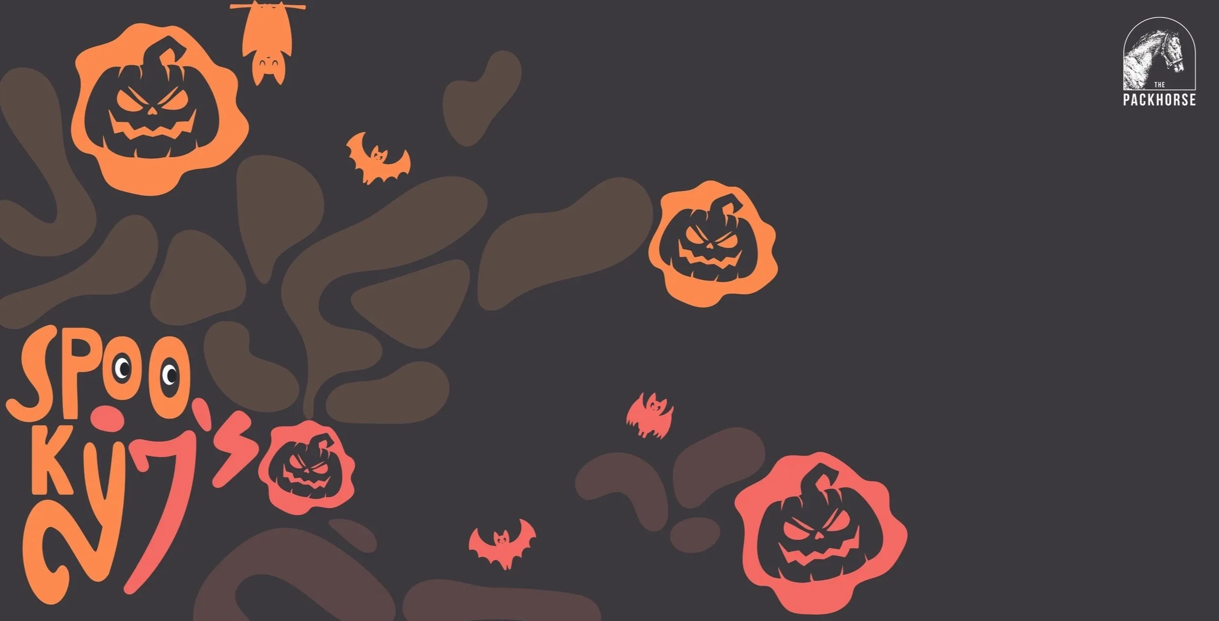 Halloween-themed illustration with cartoon pumpkins, bats, and the words 'Spooky 7s' on a dark background.