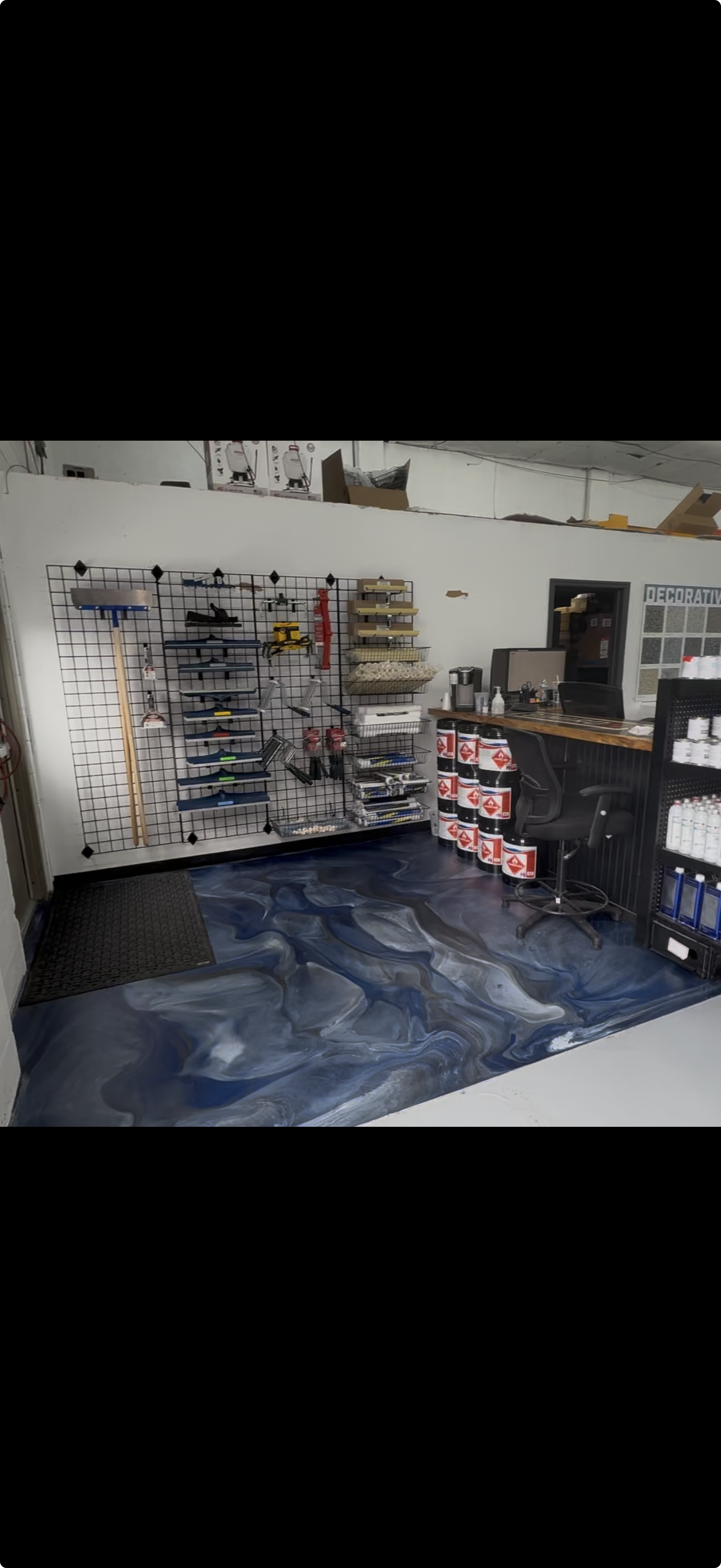Store front with a metallic epoxy floor