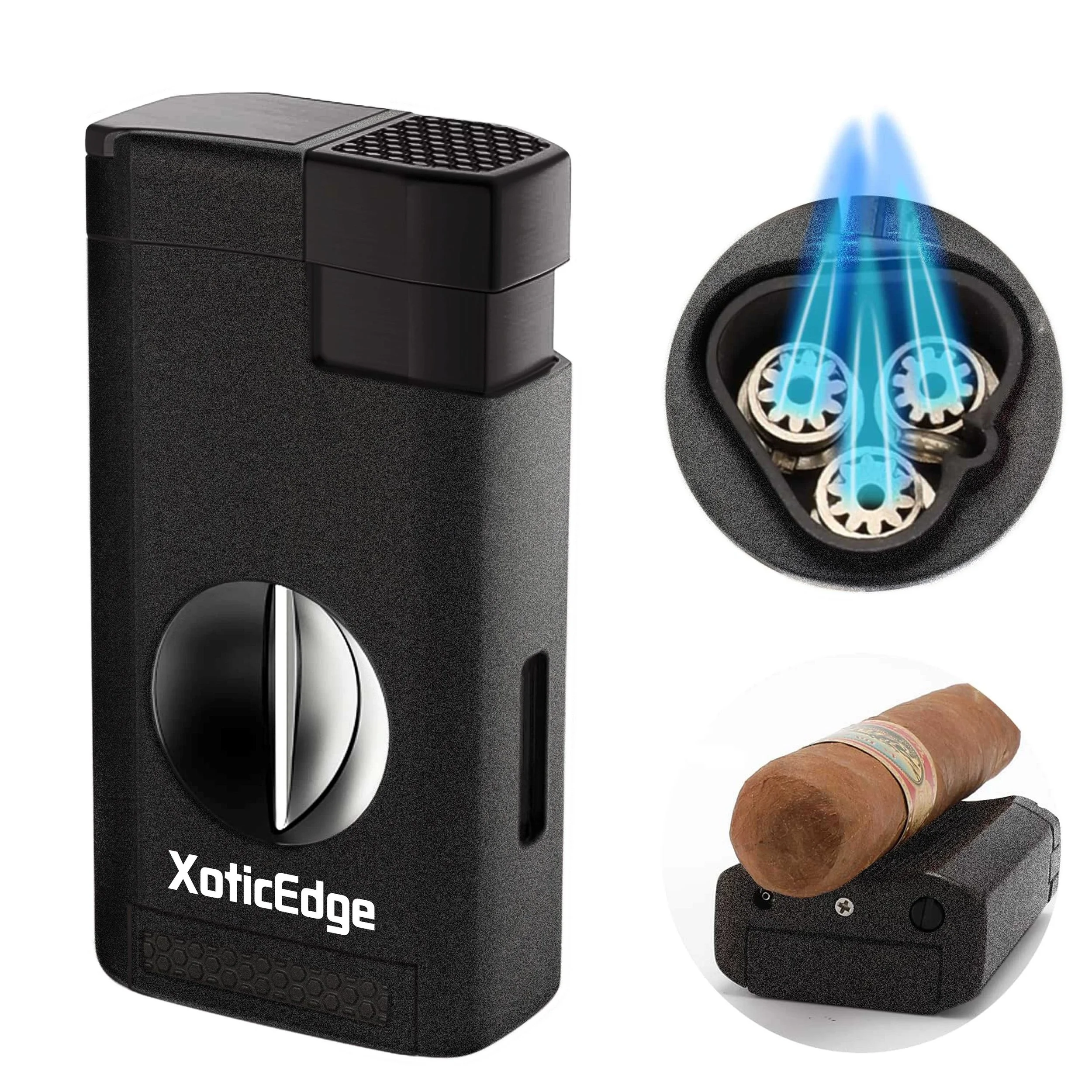 LUMINA TRIPLE TORCH WITH V-CUT — $23.99
Black-stone triple torch with an onboard V-cutter and cigar rest.
BUY NOW: https://square.link/u/nDijsJ4F