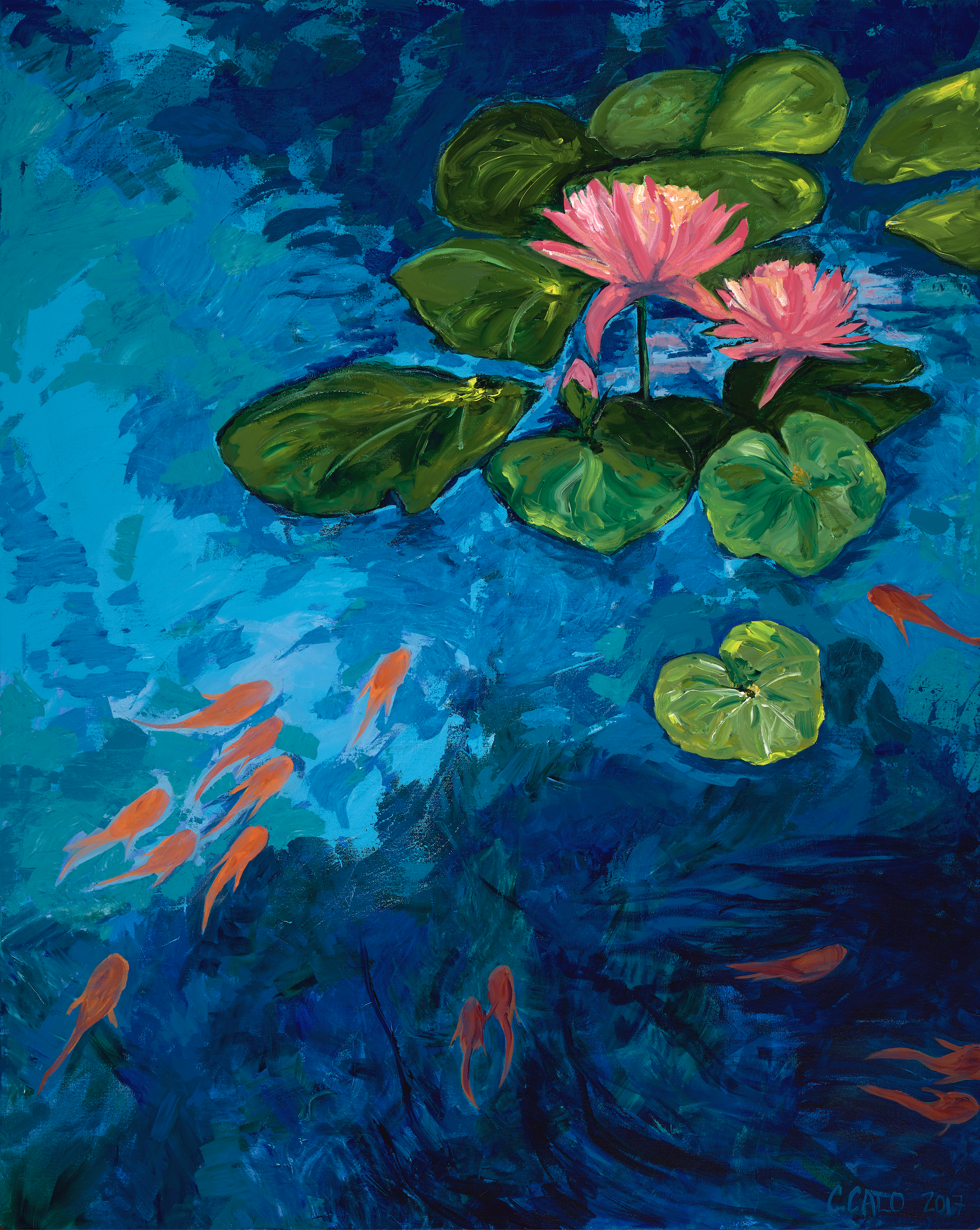 Koi Fish With Lily Pads