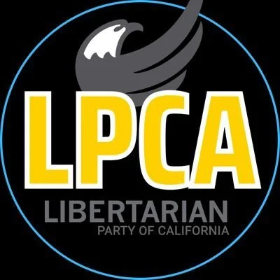 LPCA Libertarian Party of California logo with an eagle and blue circular outline. Vote YES on Measure D for RCV!