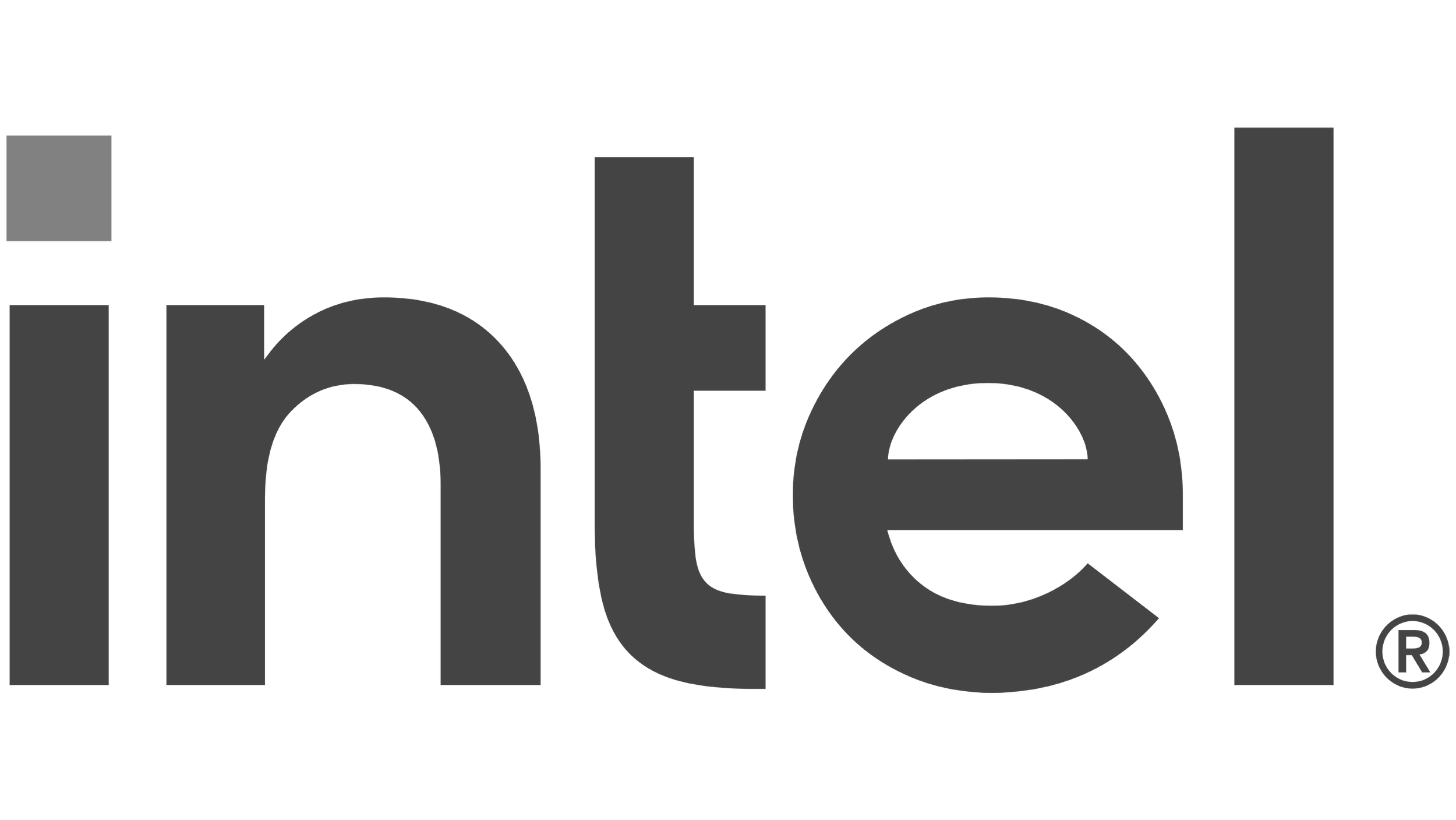 Black and white logo of the company 'Intel' with the registered trademark symbol