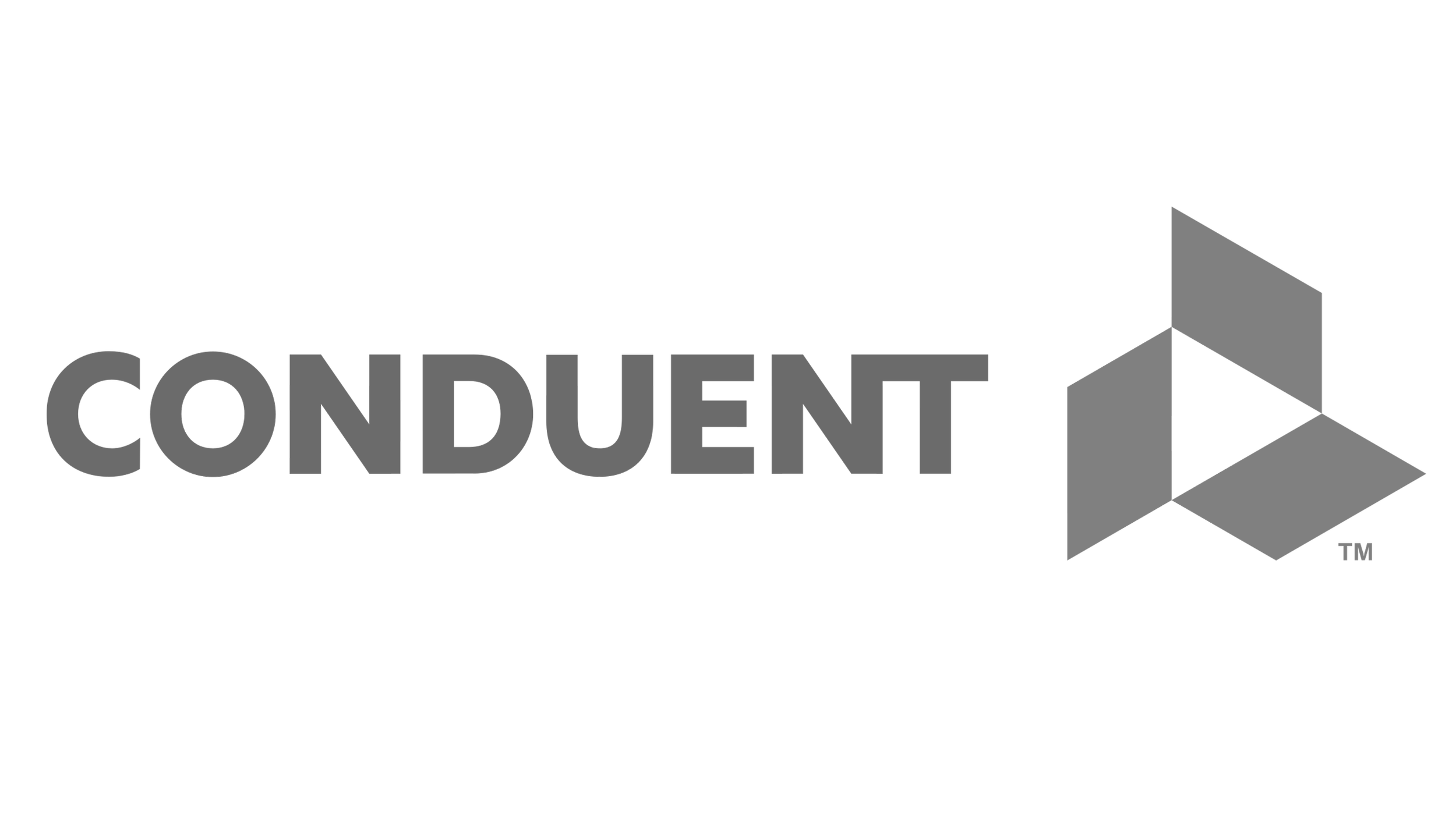 Conduent logo in black and gray with a geometric arrow symbol on the right.