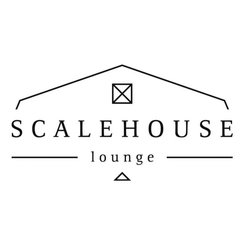 Logo for Scalehouse Lounge featuring a stylized house outline with a small square window and simple geometric shapes, with the words "Scalehouse Lounge".