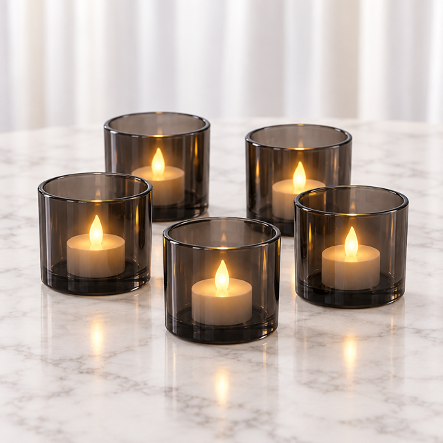 Smokey Black Glass Flameless Tealights