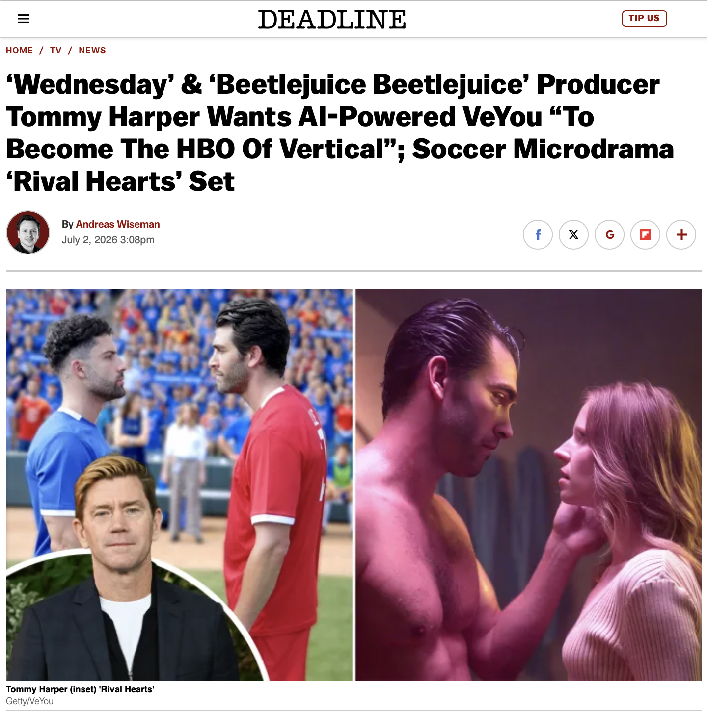 Deadline article about Rival Hearts