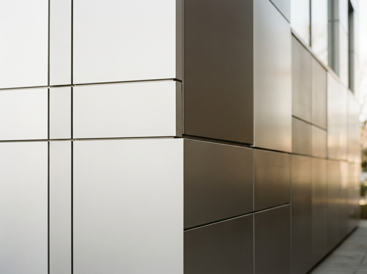 Close-up of aluminum composite material panels on a building