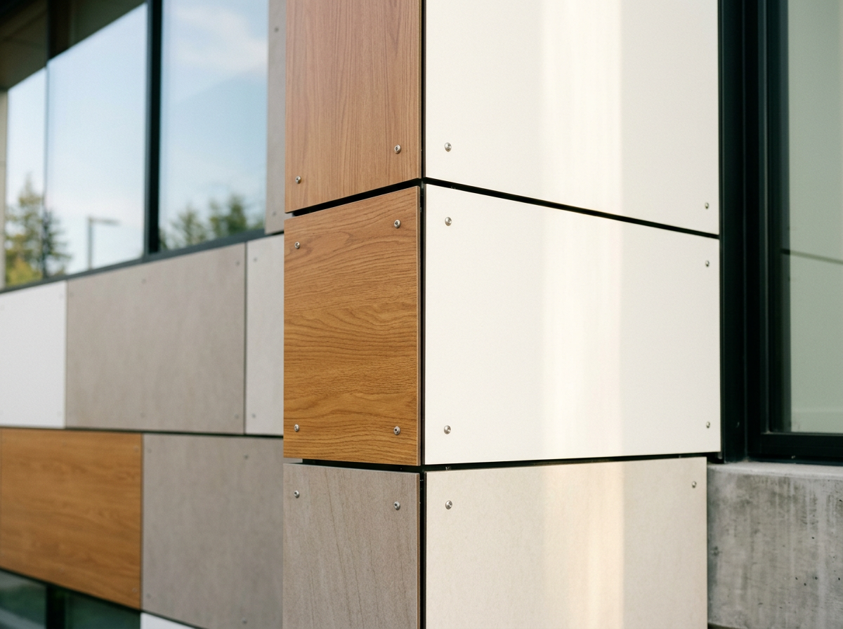 Close-up of phenolic panels on a building
