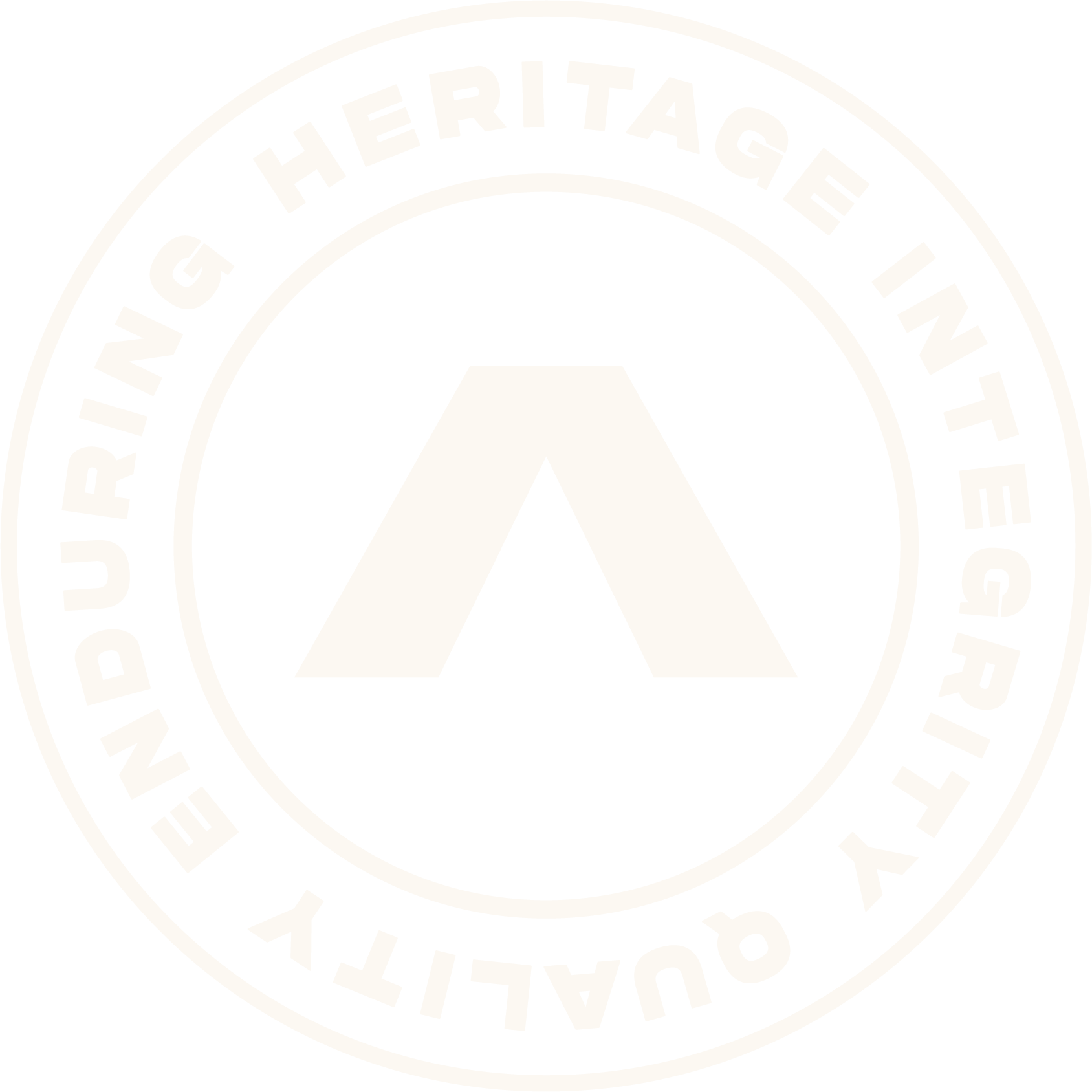 Logo of the Environmental Quality International, featuring a stylized tent symbol and circular text.