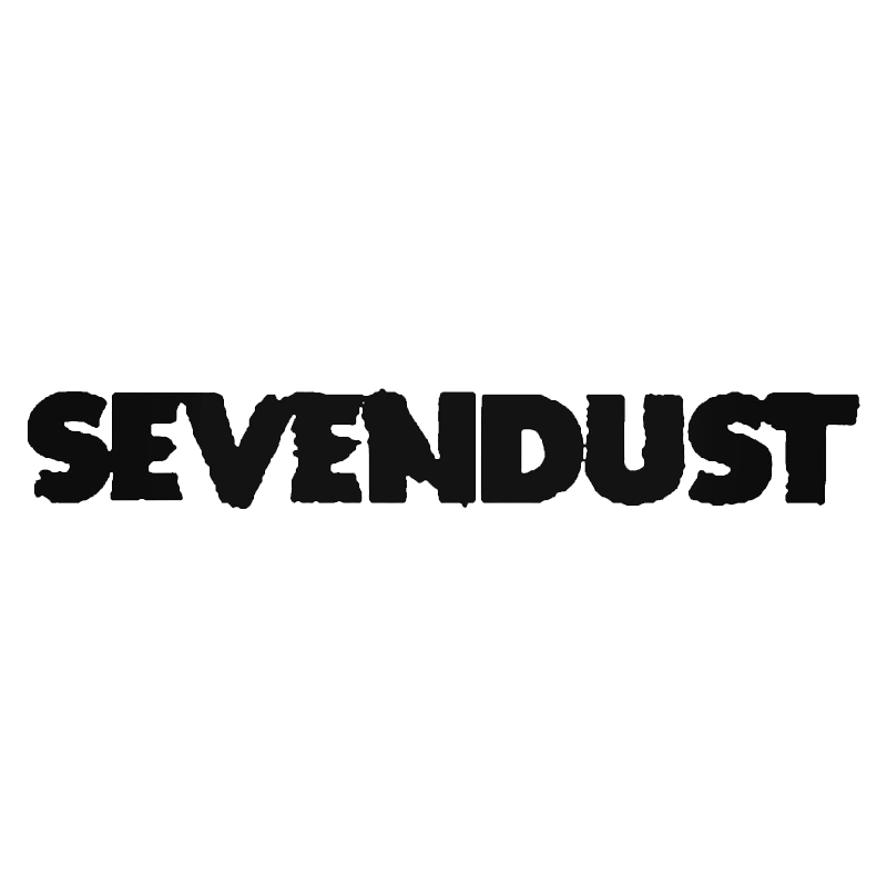 Black and white image with the words 'SEVENDUST' in large, bold, stylized letters.