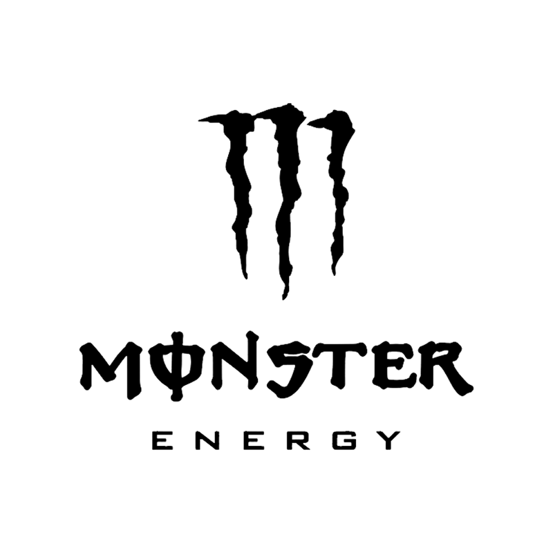 Black background with the Monster Energy logo, featuring a stylized white three-claw mark above the word "MONSTER" in a jagged font with a Greek letter phi replacing the "O," and the word "ENERGY" in smaller font below.