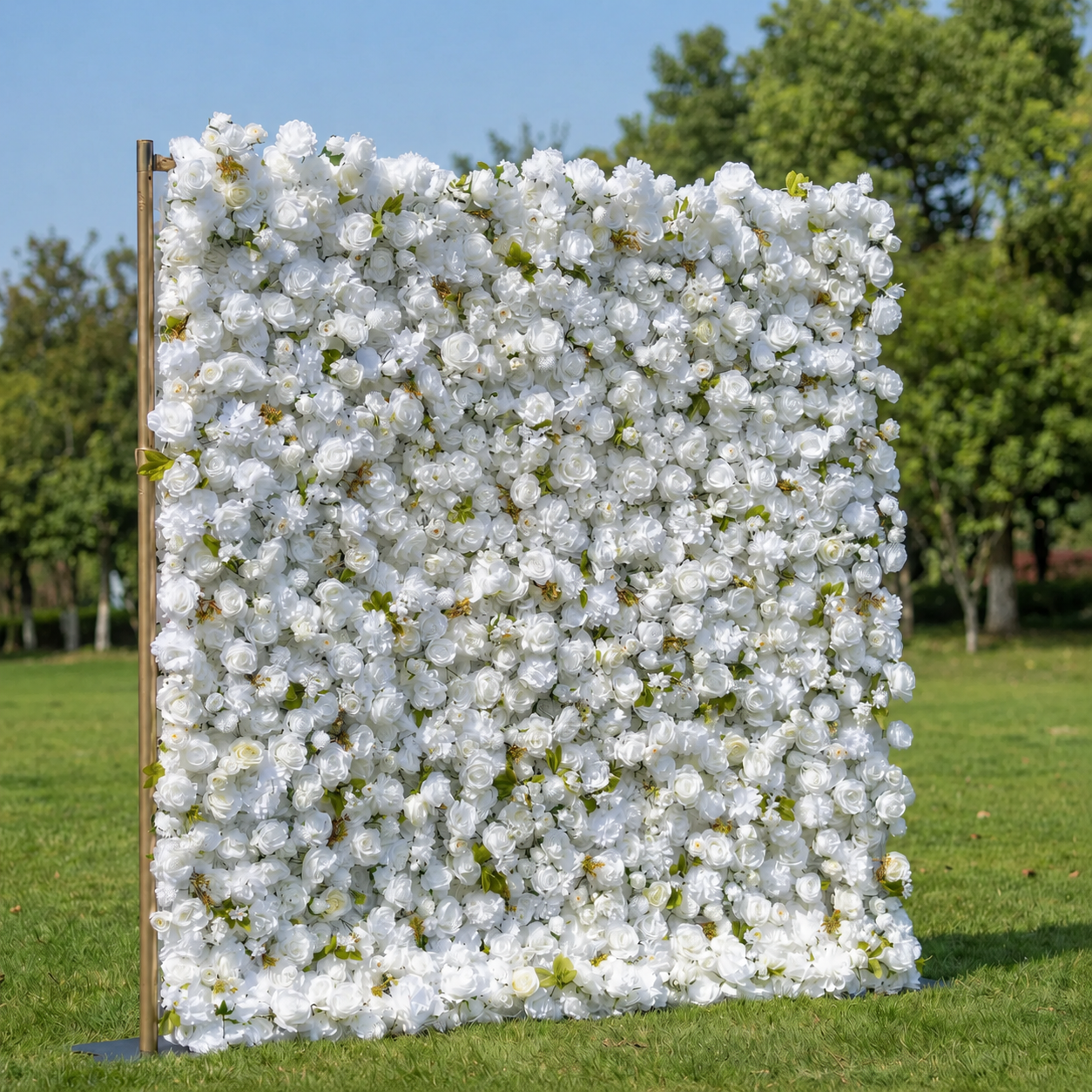 Blanc white flower wall rental in Coeur d’Alene, Idaho featuring ivory roses, peonies, and elegant floral backdrop