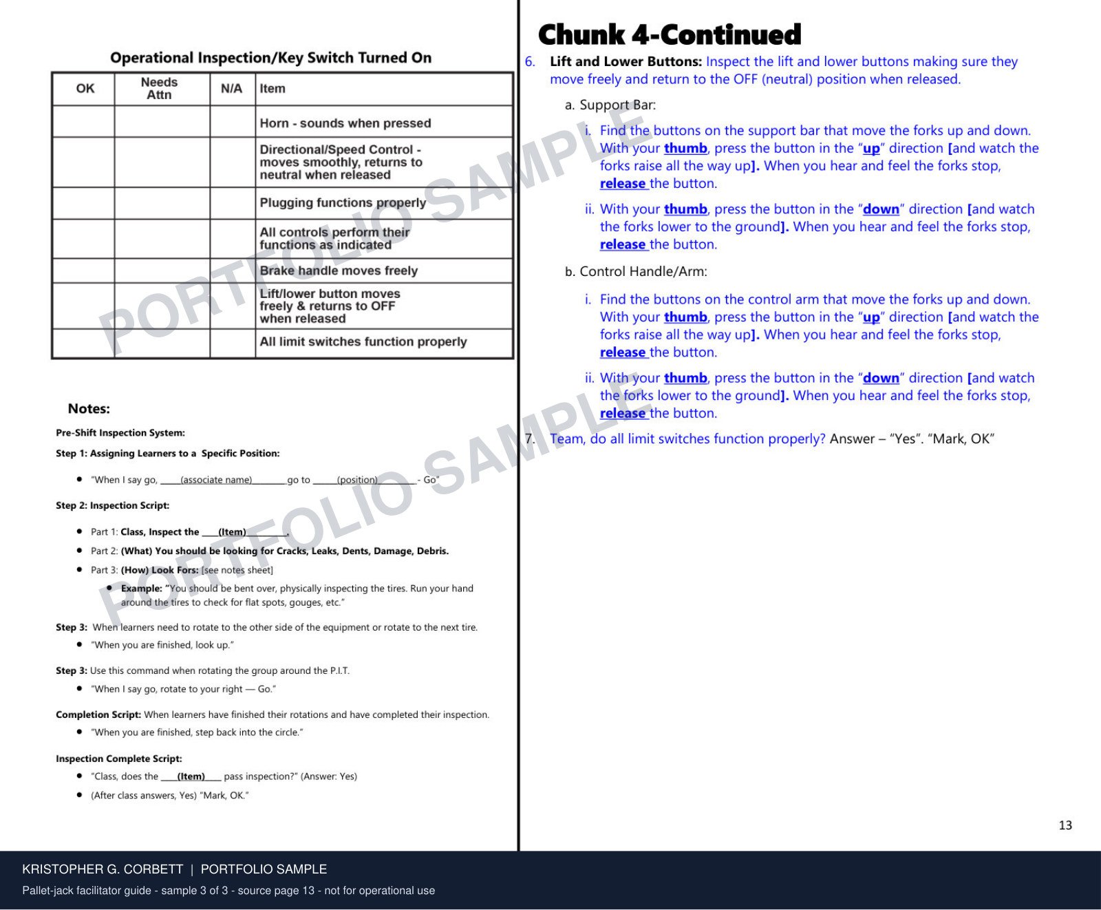 Pallet-Jack Facilitator Guide · Sample 3 of 3. Observable operator behaviors guide demonstration, coaching, and feedback.