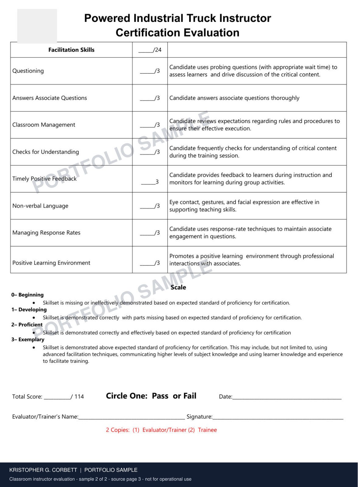 Classroom Instructor Evaluation · Sample 2 of 2. A shared proficiency scale supports consistent instructor evaluation.