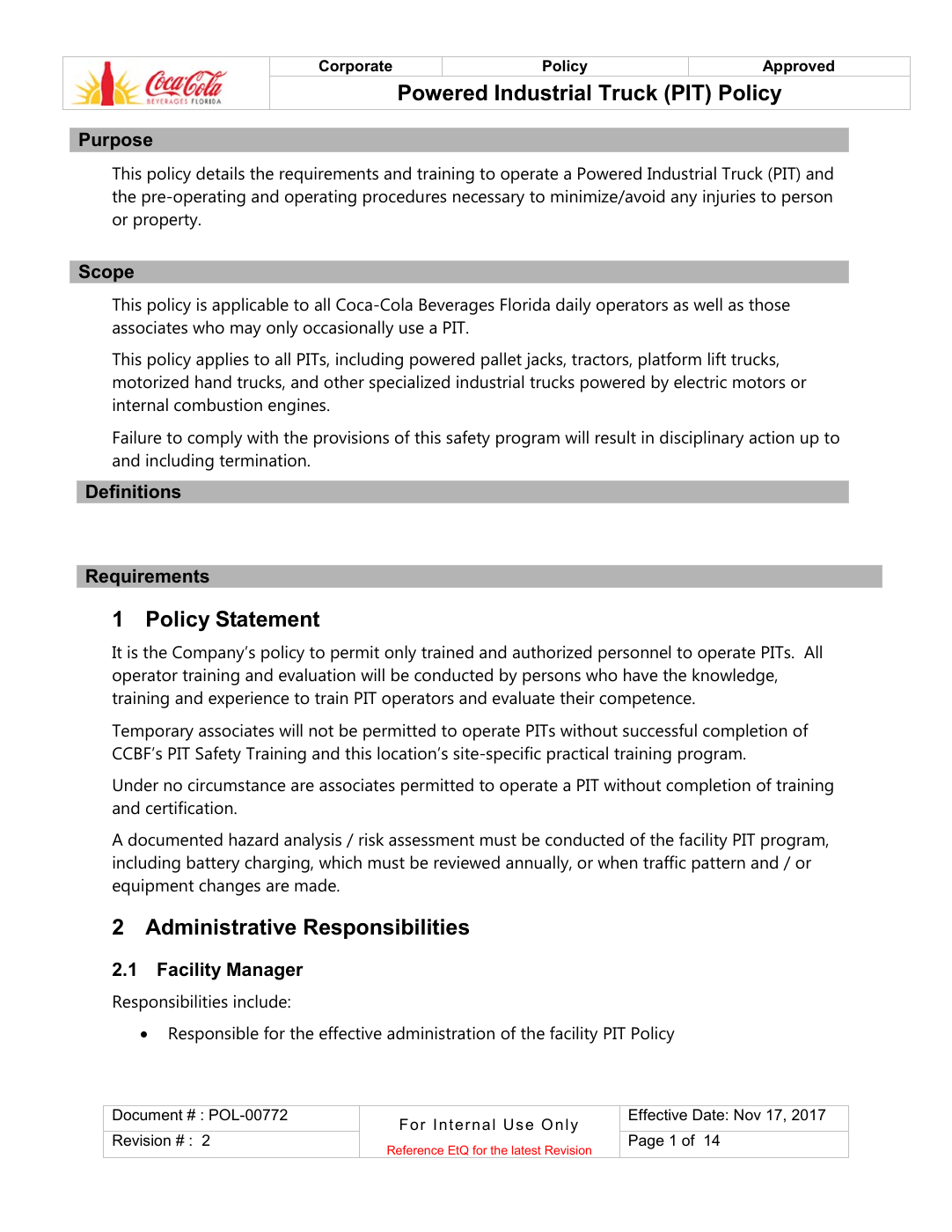 Program policy reference · 30 pages. The governing PIT policy and supporting forms provide context for the learning system. My design work translated these requirements into the curriculum, practice, and certification tools showcased here. Open the f