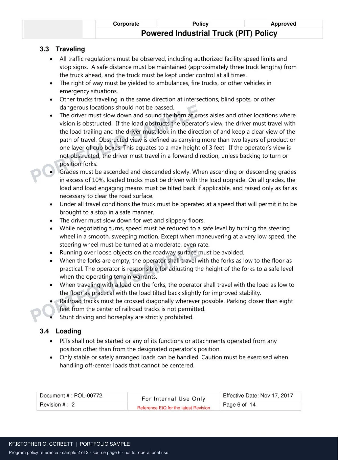 Program Policy Reference · Sample 2 of 2. Training requirements show the policy context translated into curriculum and certification tools.