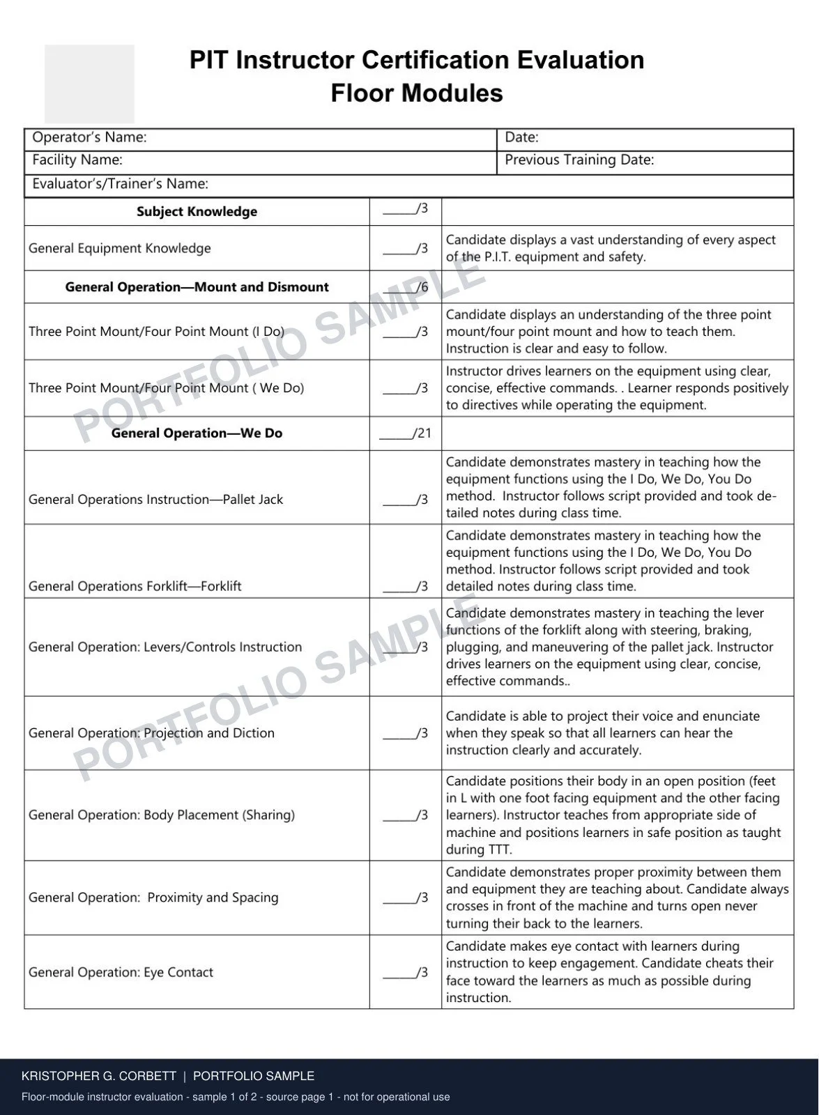 Watermarked Floor-Module Instructor Evaluation preview