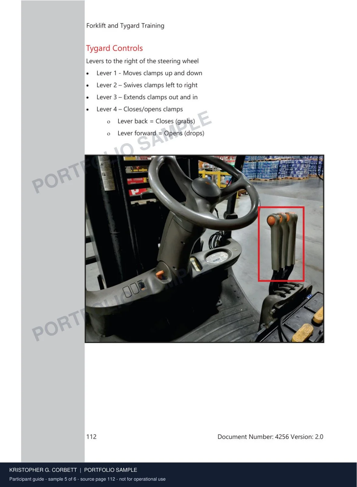 Participant Guide · Sample 5 of 6. A labeled equipment photograph connects technical language to practical operation.