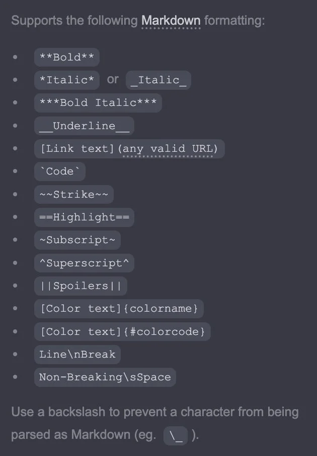 This shows all the markdown formatting that Carrd supports.