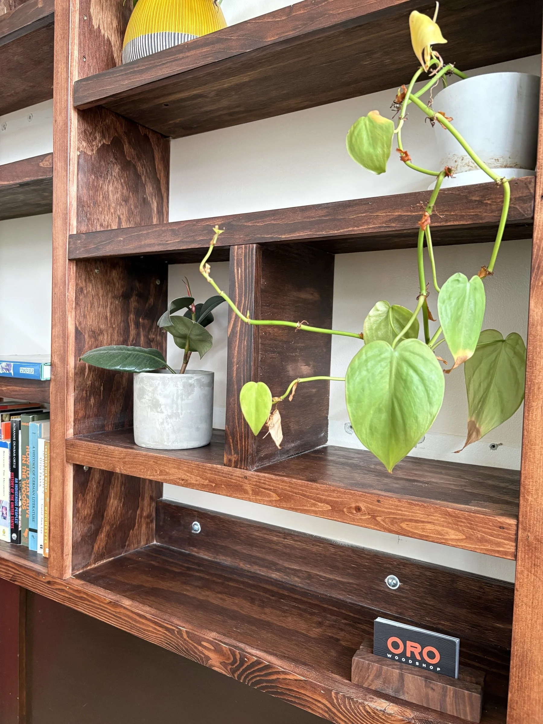 Detail of the Fressen bookshelf with a trailing plant.