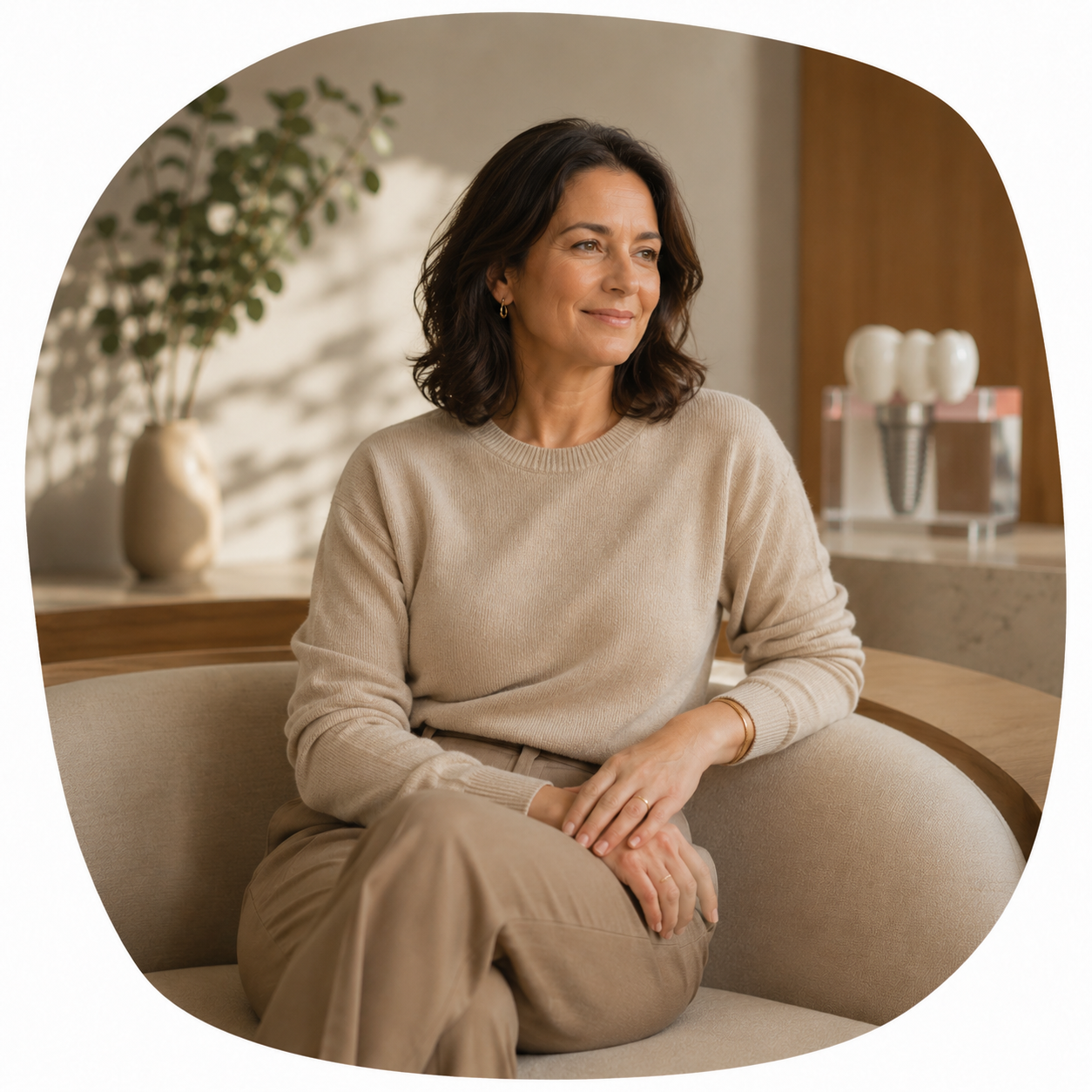 Warm editorial portrait representing gum and implant care at Fort Dental Clinic.