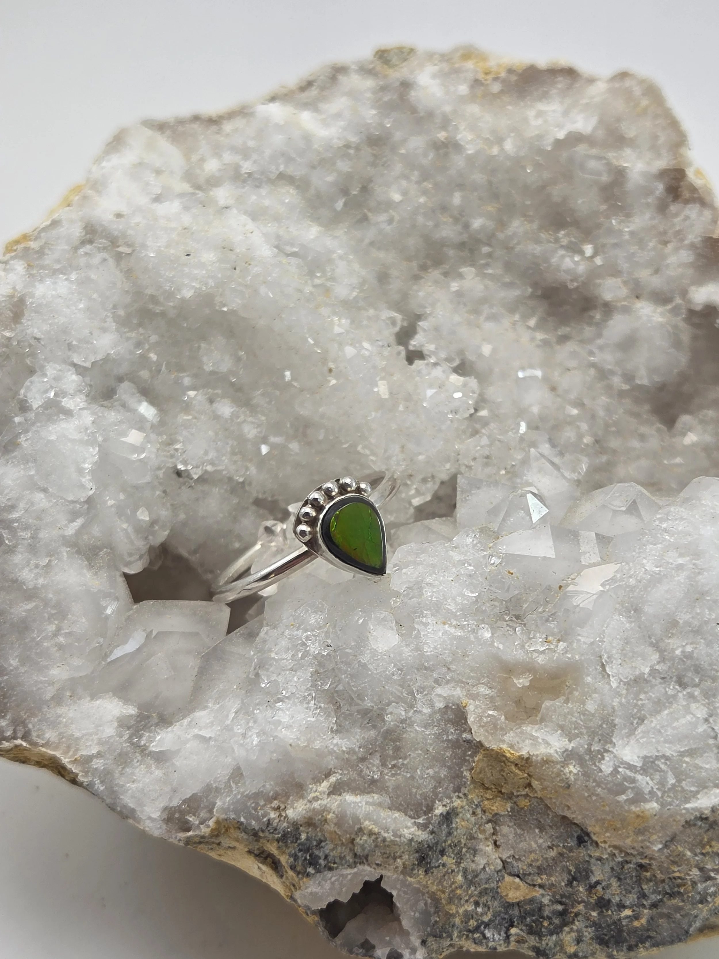 Silver Ammolite Ring