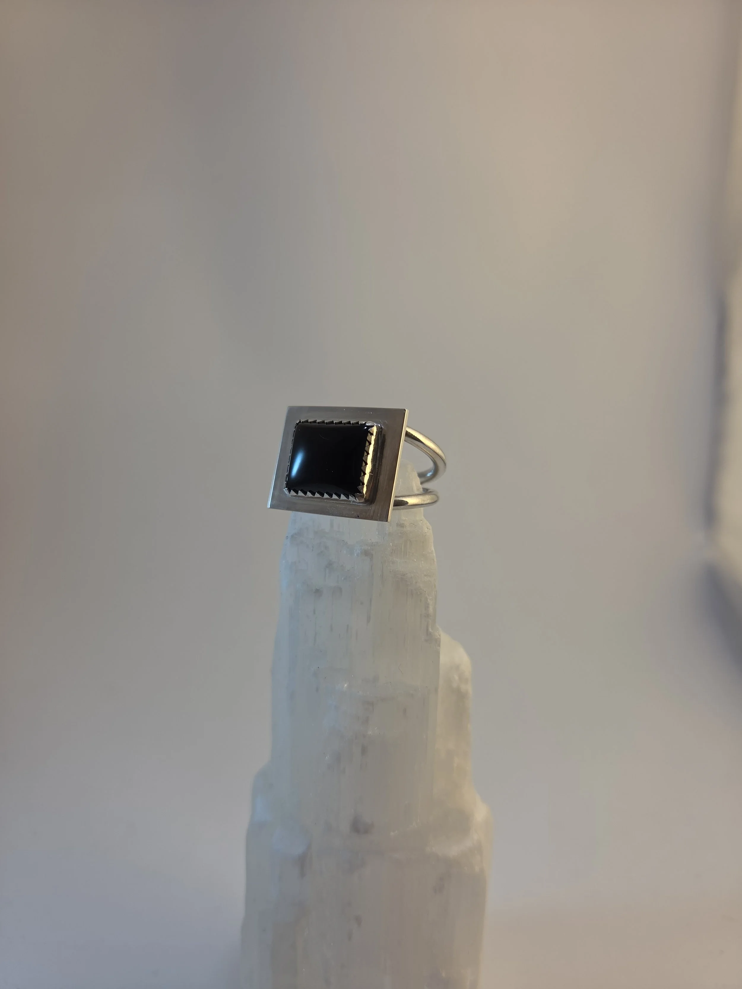 Black Onyx Split Shank Ring