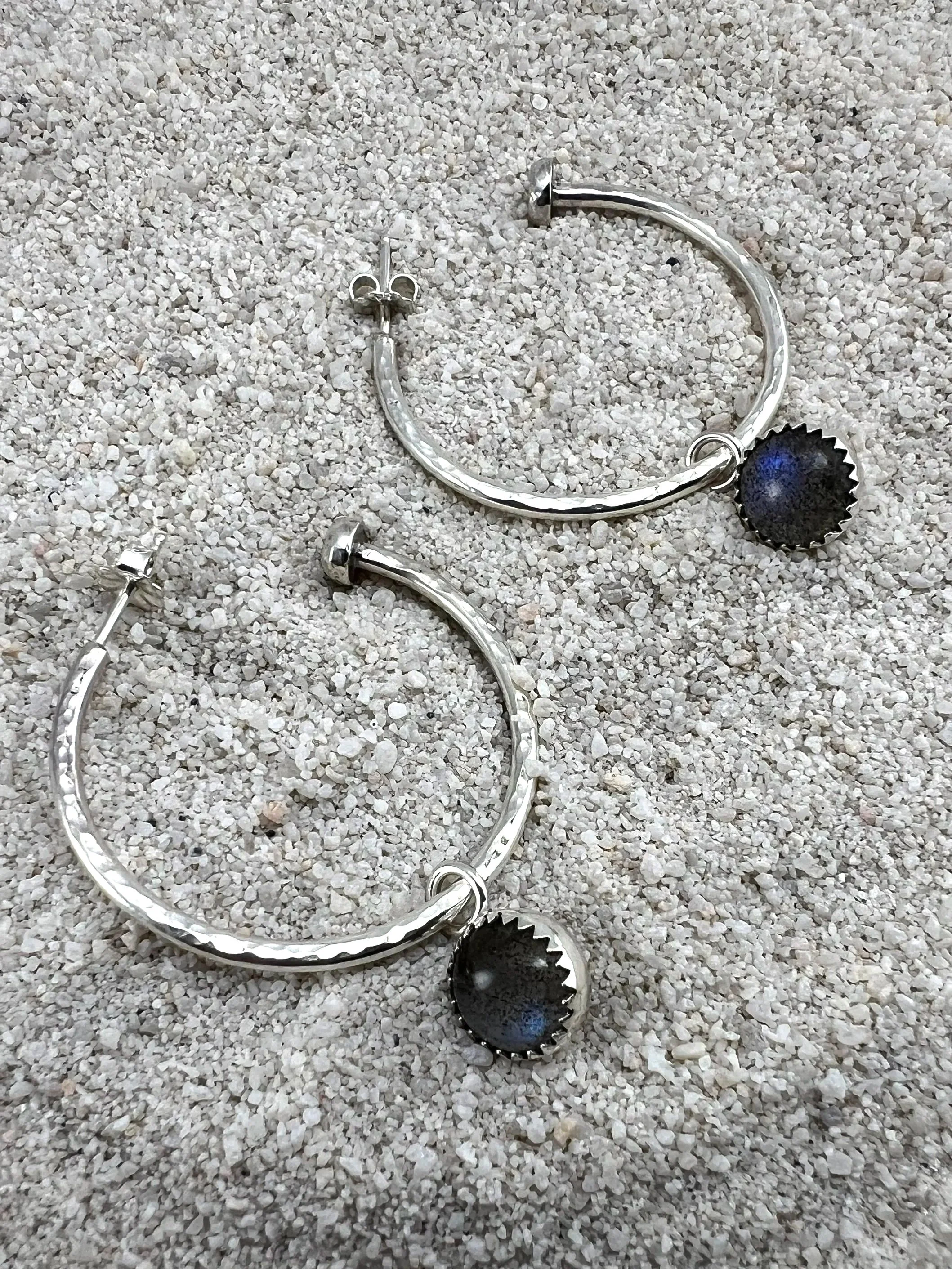 Silver Labradorite Hoop Earrings