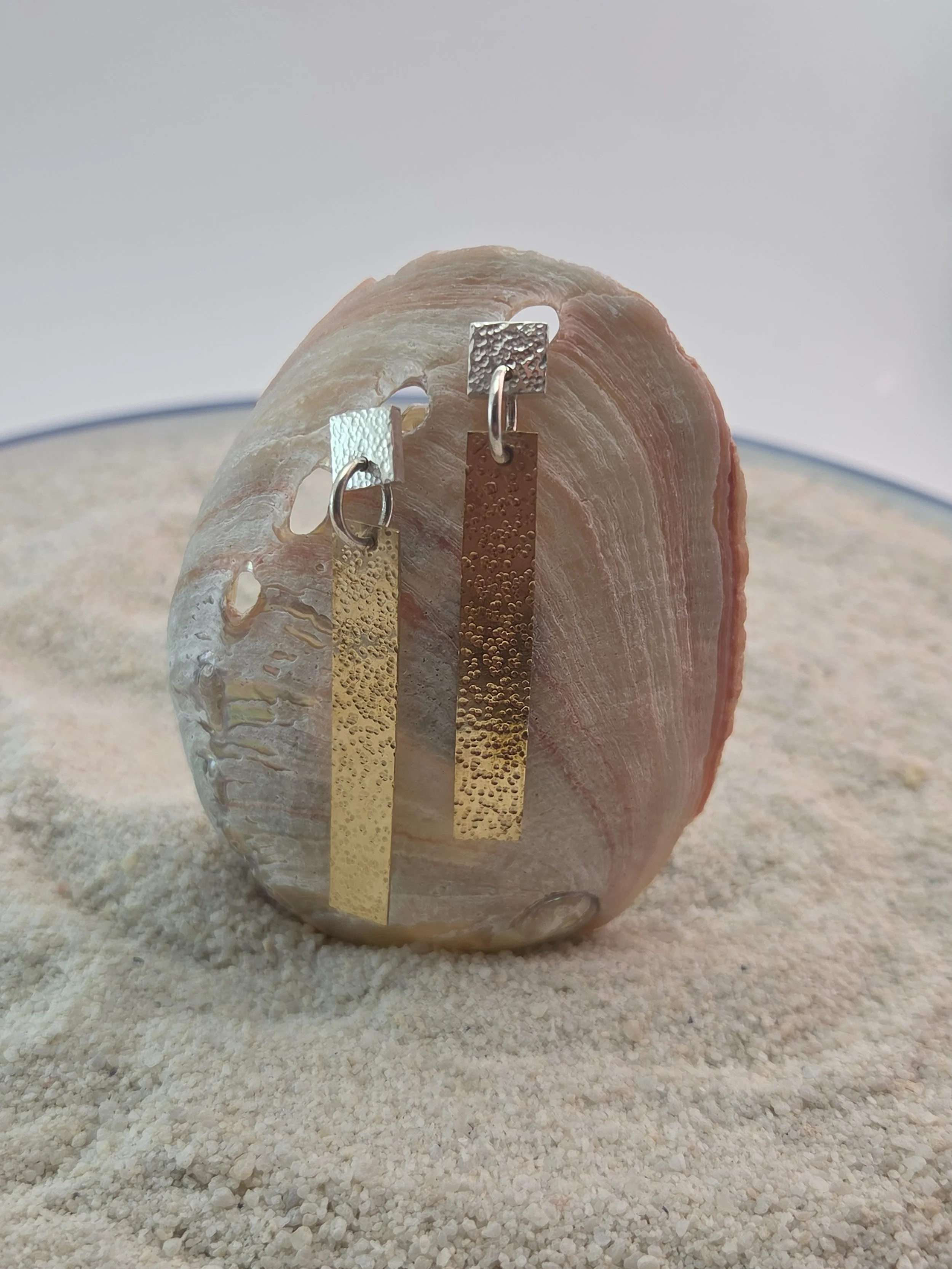 Silver and Brass Hammered Earrings