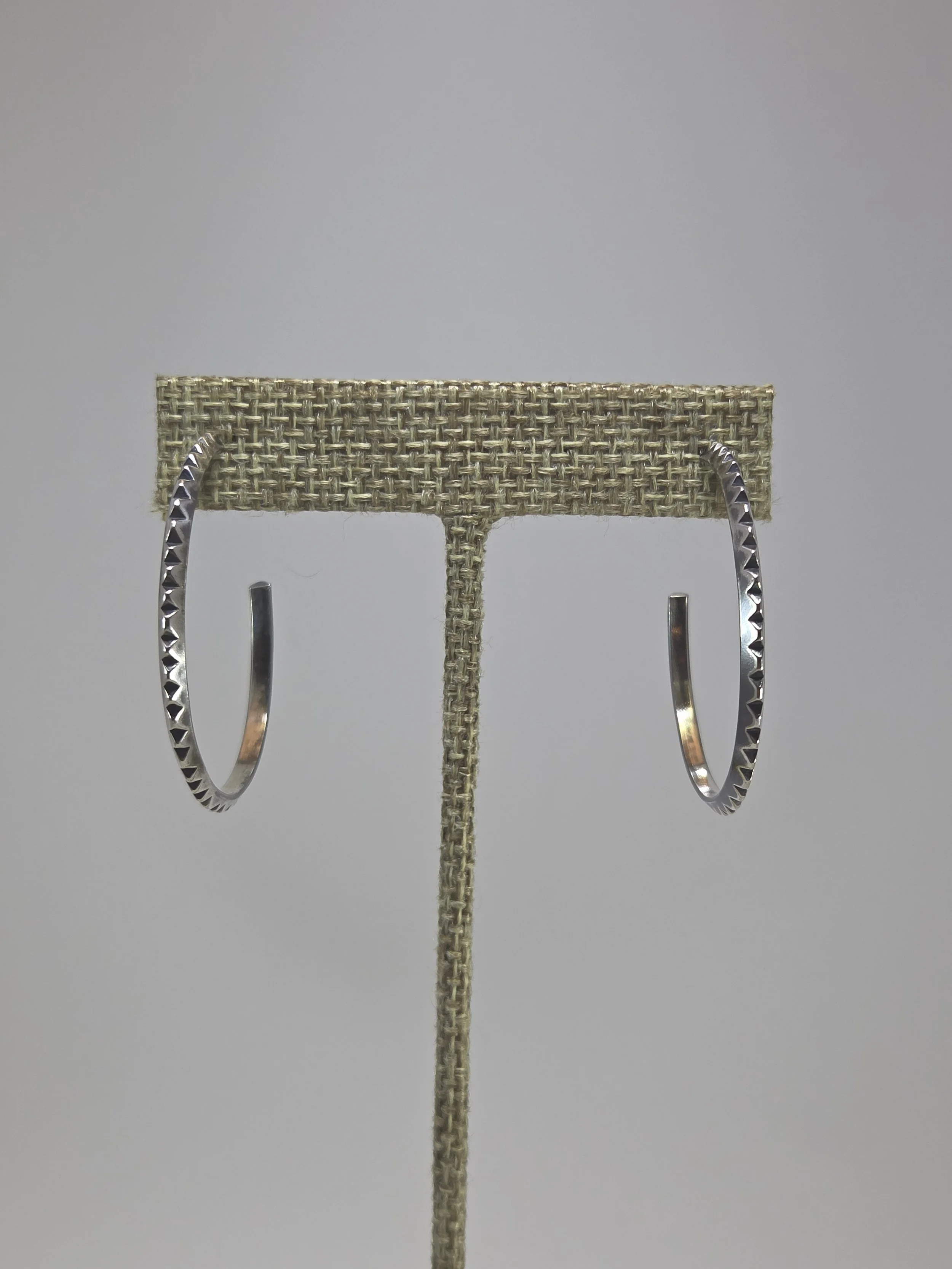 Toblerone-style sterling silver hoop earrings