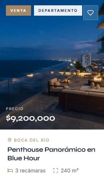 Imagen de un penthouse panorámico en Blue Hour con vista al río y ciudad desde un balcón, con muebles y decoración.