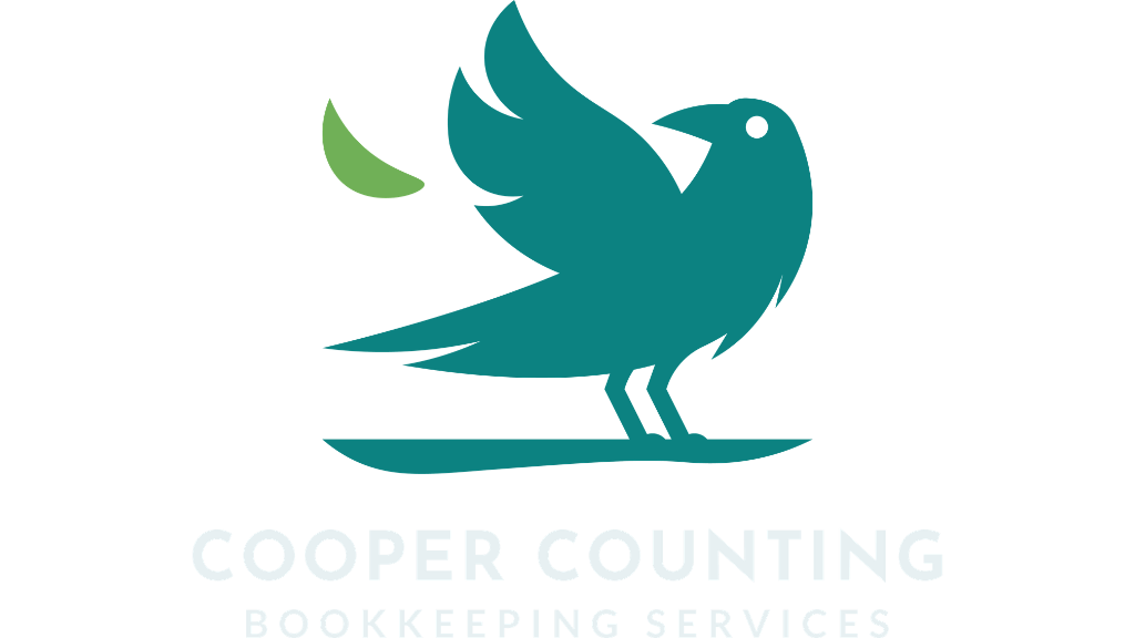 Logo of Cooper Counting with a stylized blue bird perched on a branch, featuring a green leaf, and the text "COOPER COUNTING BOOKKEEPING SERVICES" underneath.