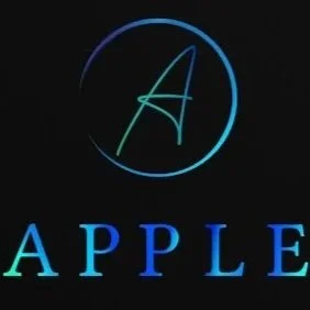 A digital logo with a stylized letter 'A' inside a circle and the word 'APPLE' below in blue letters.