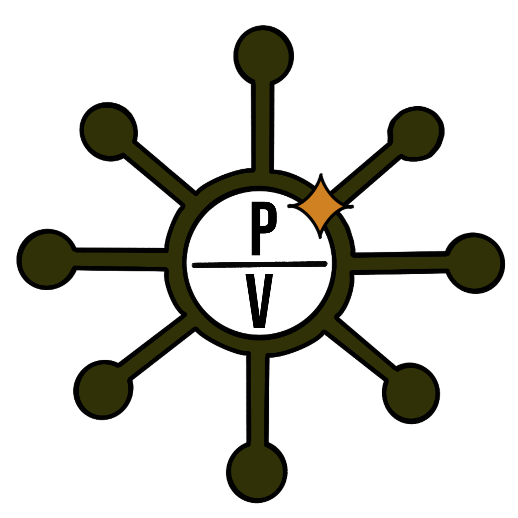 A diagram of a molecule with connected spheres representing atoms, with one highlighted in orange.