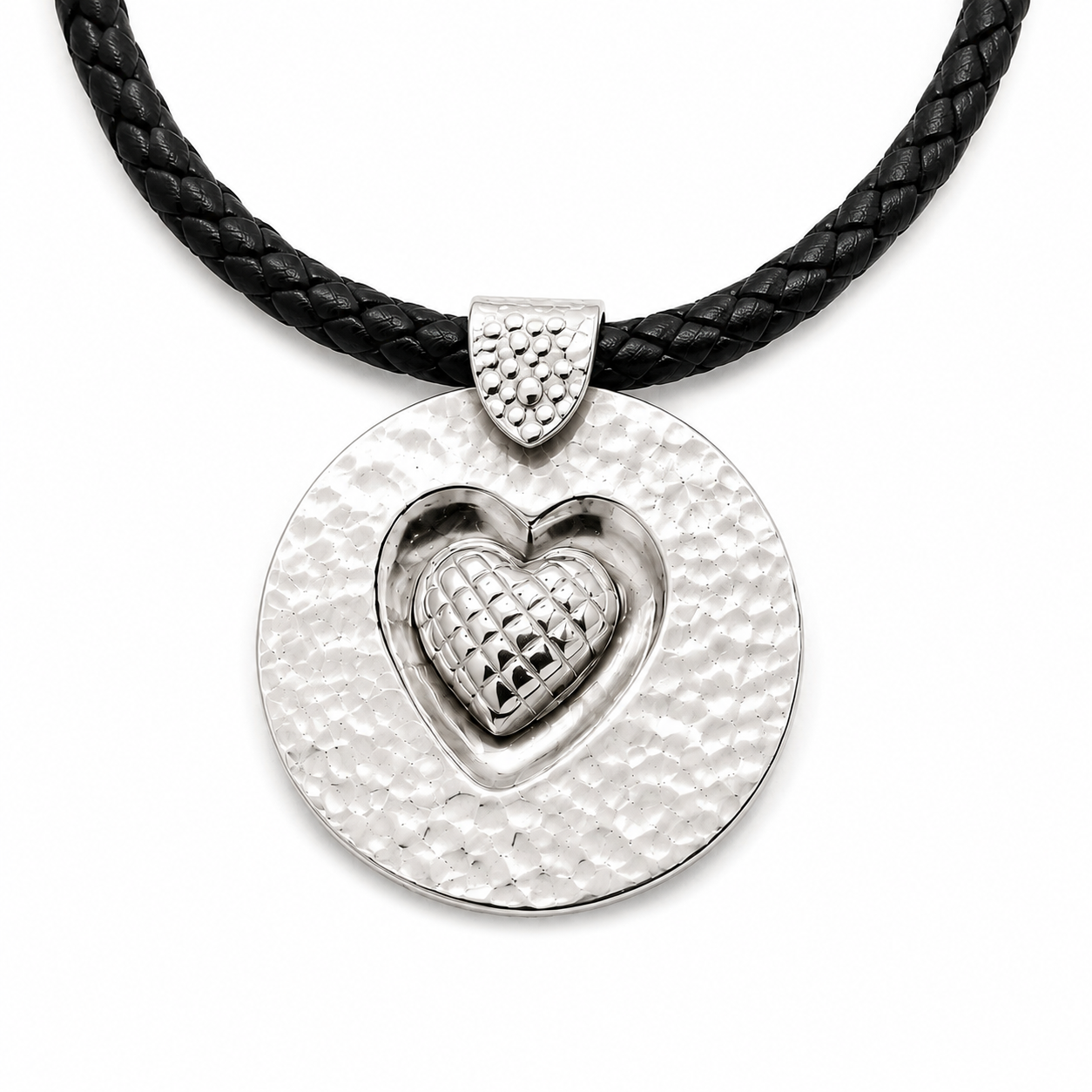 The Enduring Heart on a Black Braided Leather Cord