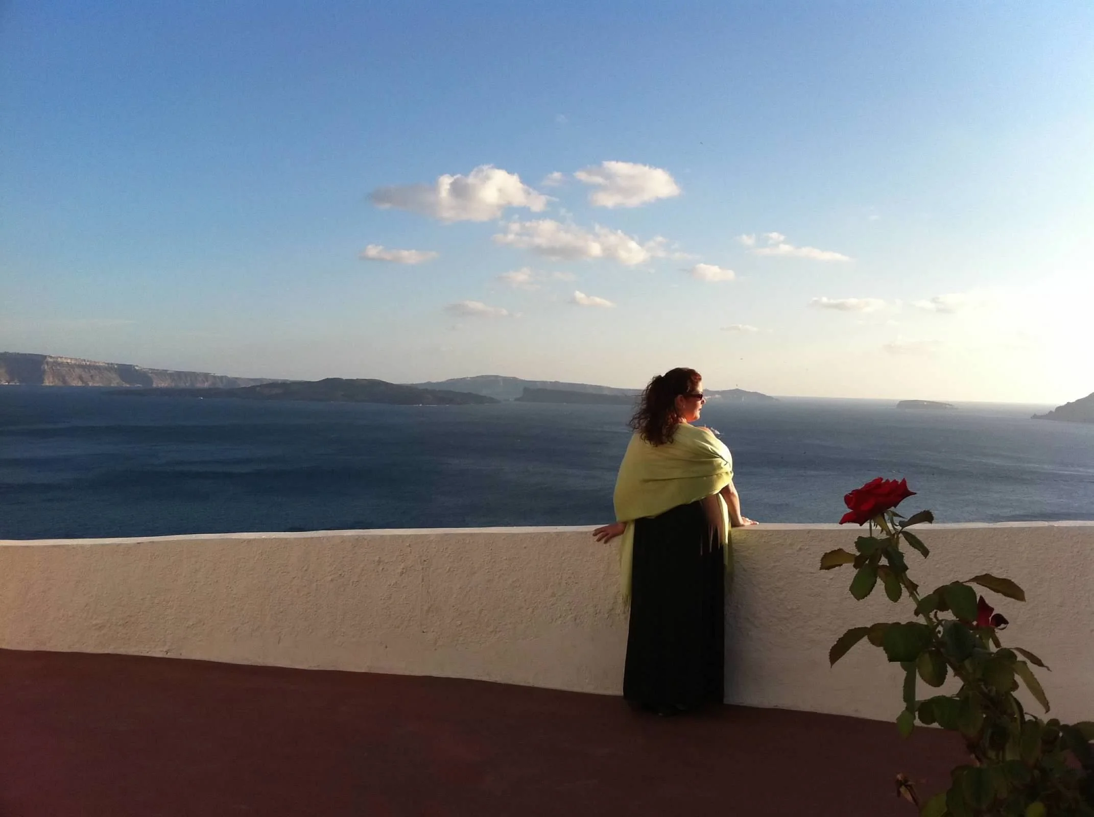 Amanda Bacqué in Oia Santorini Greece overlooking the caldera October 2010.