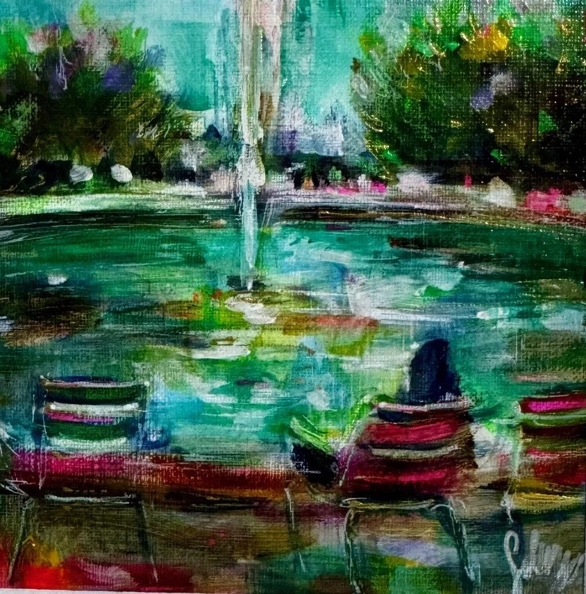 Acrylic painting titled Réflexion by artist Solveiga purchased at Carré d'Artistes in Paris 2025.