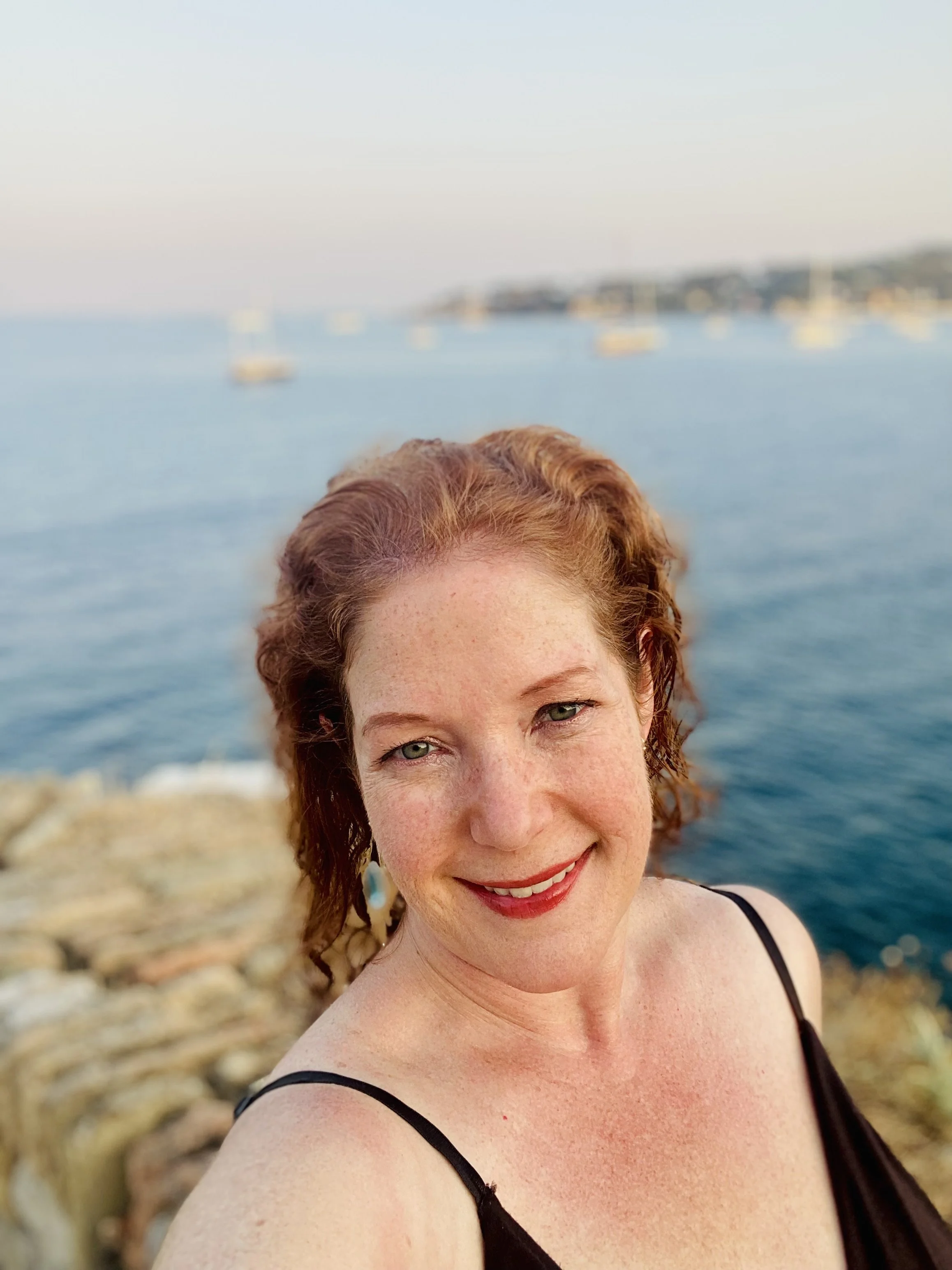 Amanda Bacqué in Antibes France with the Mediterranean Sea in the background August 2025.