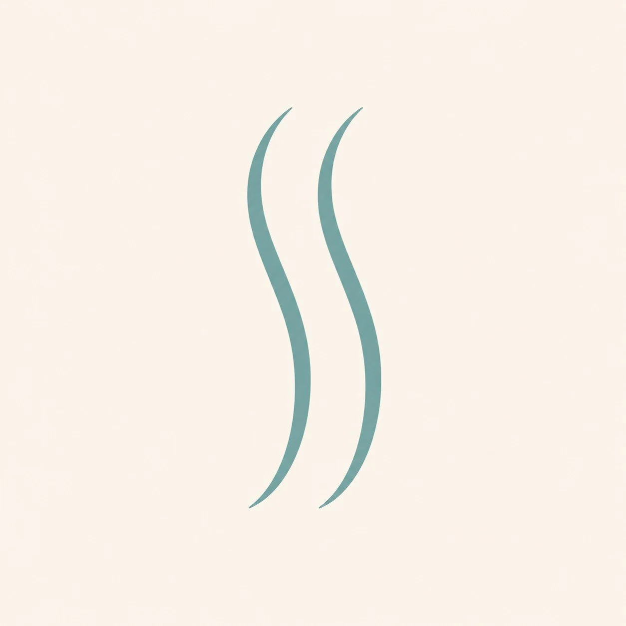 Minimalist illustration of two blue quotation marks on a light beige background.