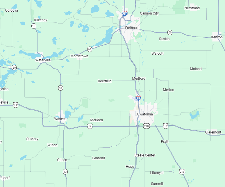Map showing cities and roads in a region with Omaha and nearby towns.