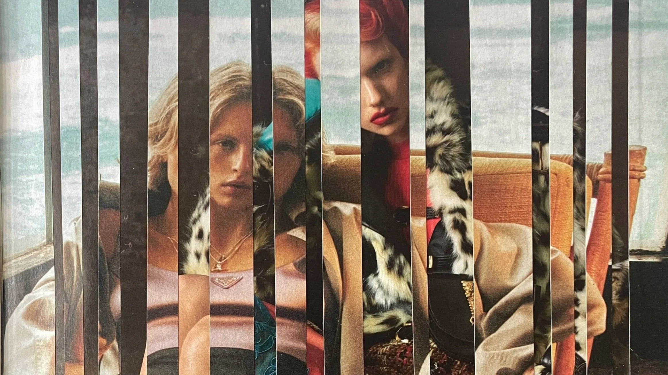 collage layered image of women, ocean,