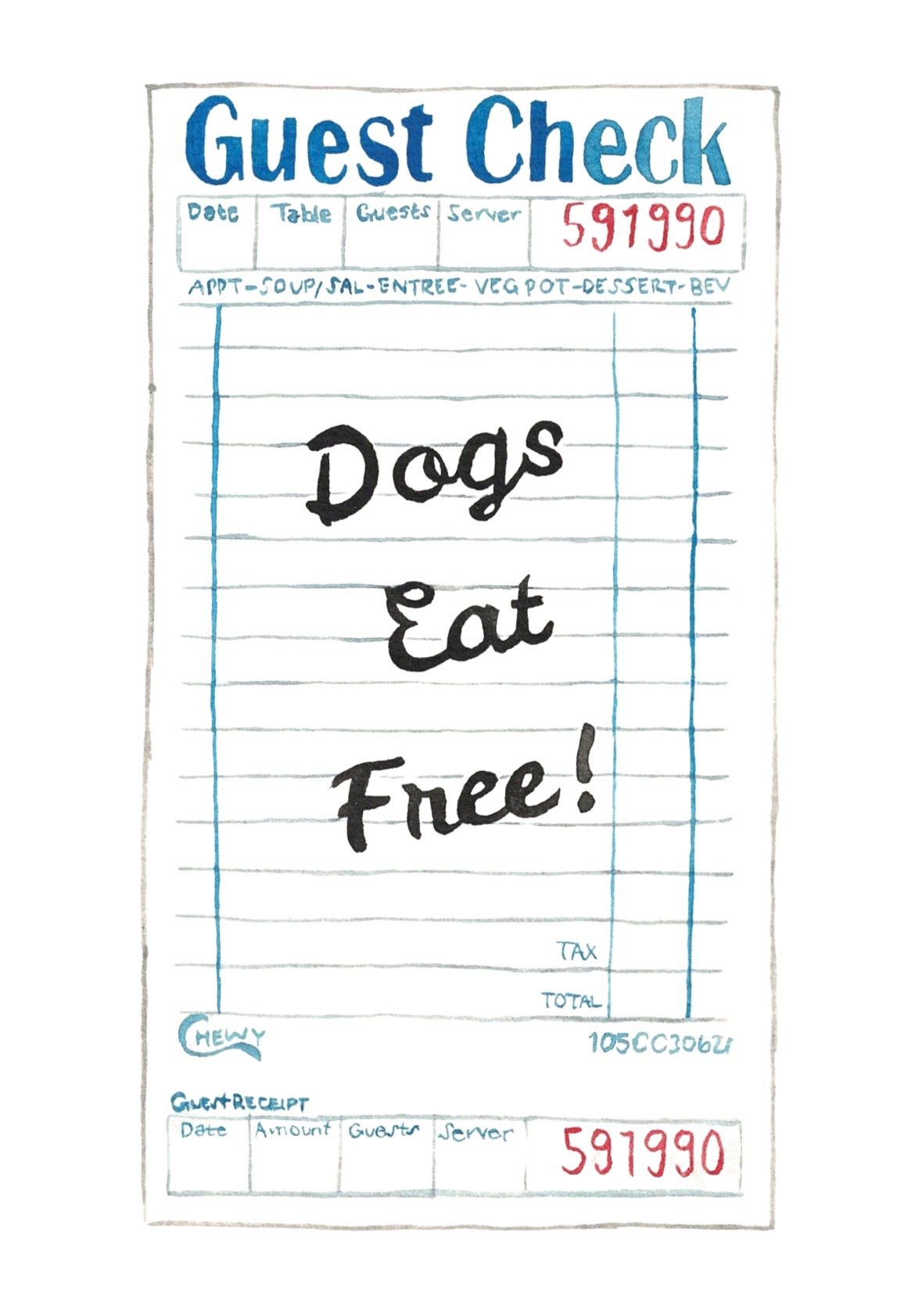 Guest Check; Dogs Eat Free!
