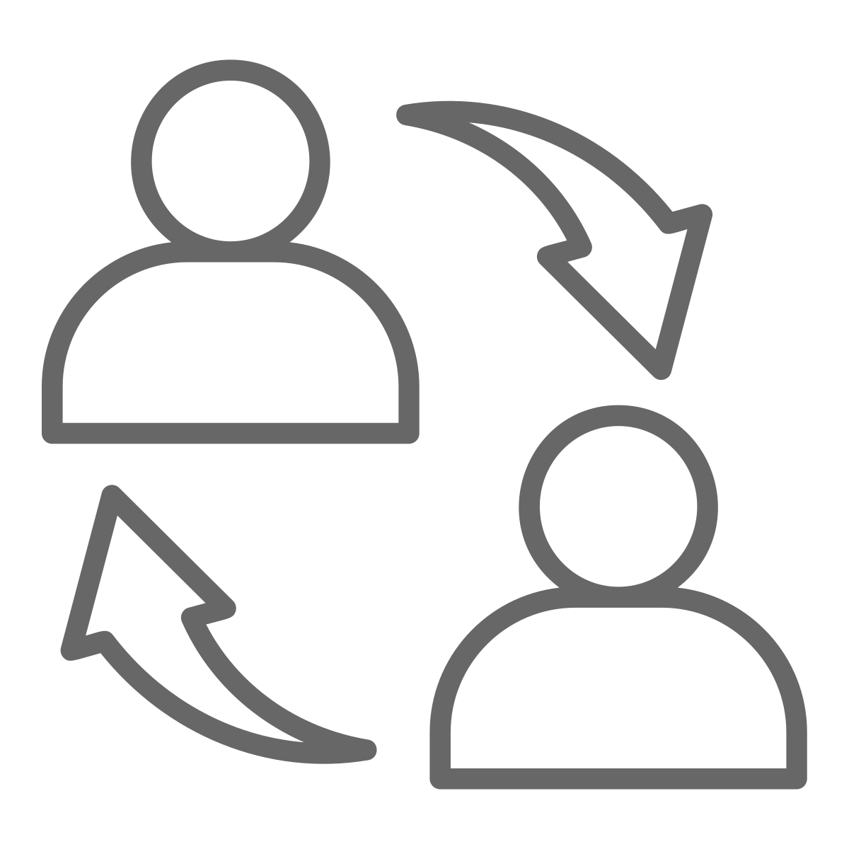 Icon of two people with arrows indicating one person being replaced or exchanged with another.