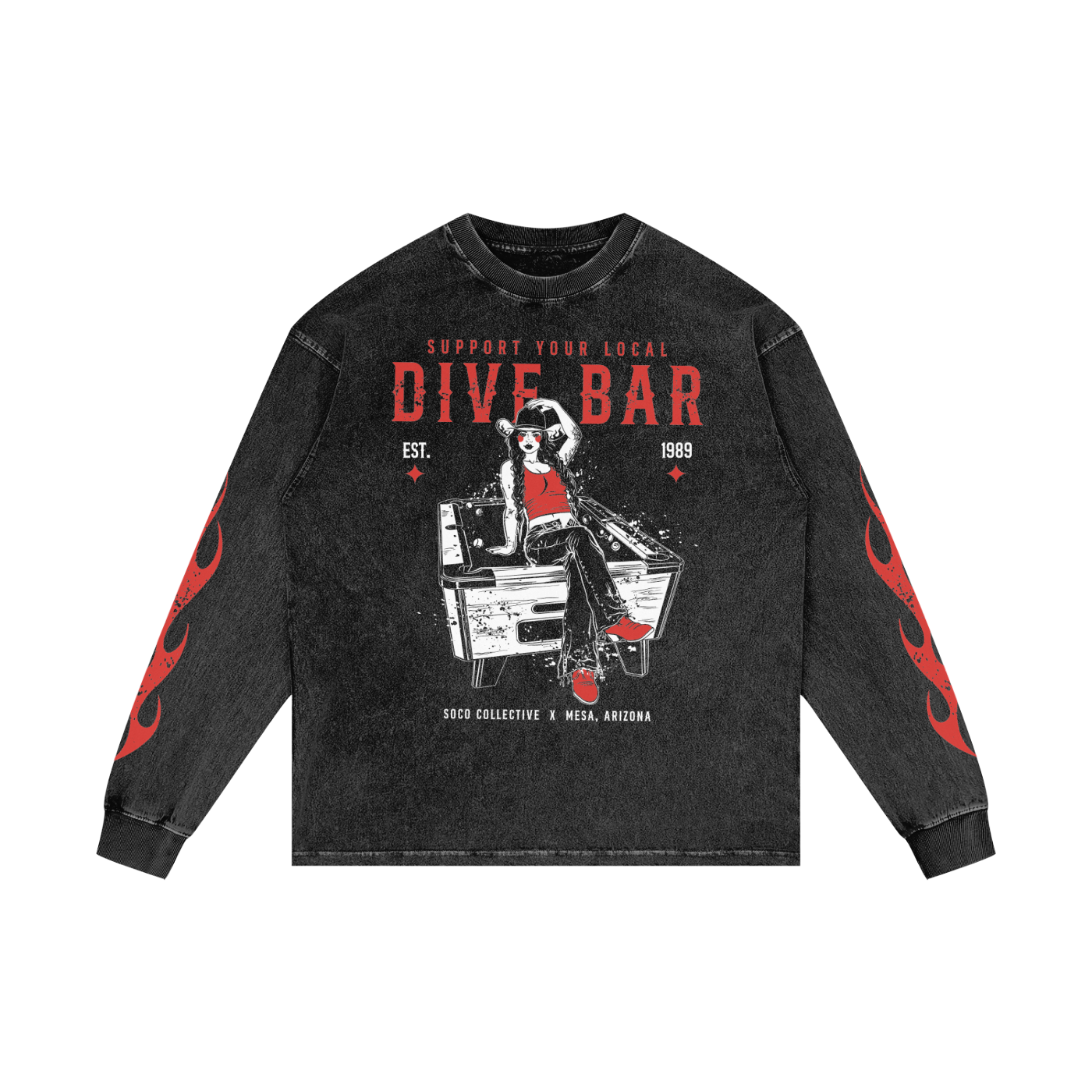 DIVE BAR - Acid Wash Oversize Long Sleeve T-Shirt