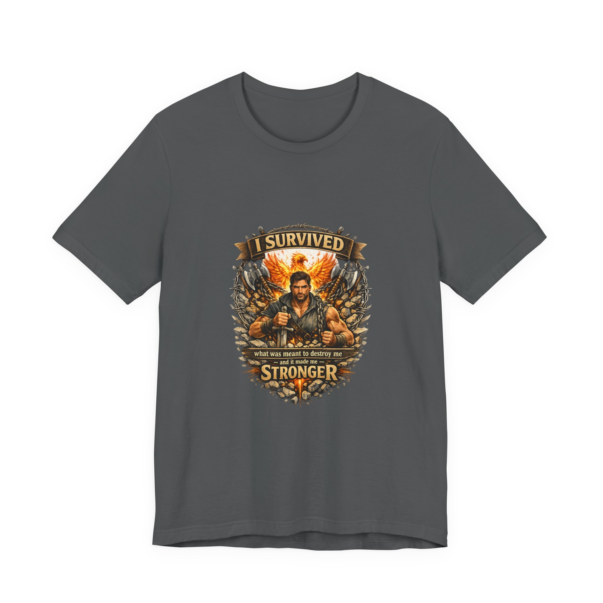 Men’s “I Survived What Was Meant to Destroy Me” Shirt – Dark Colors | Gildan 5000 Heavy Cotton | Empowerment Tee for Men