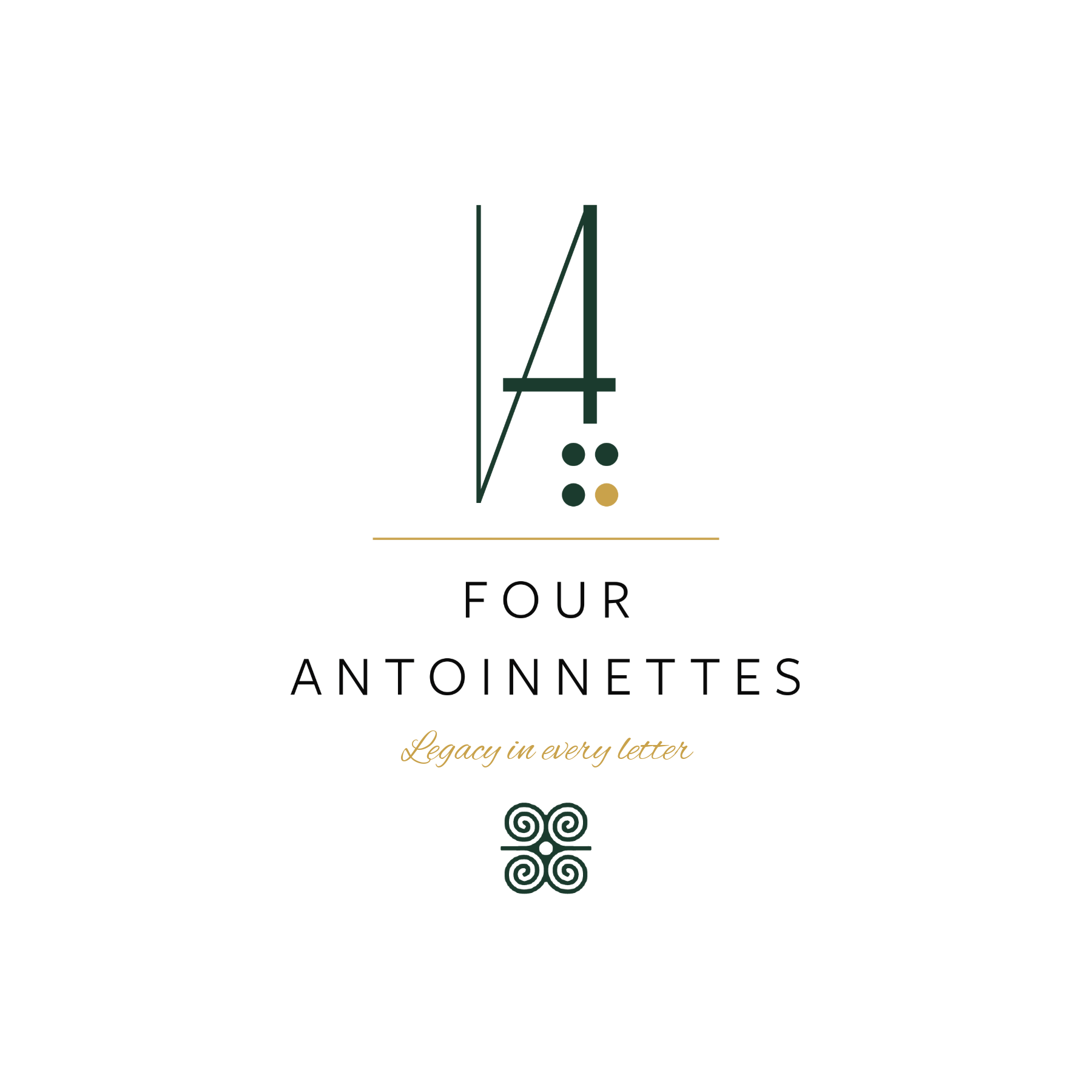 Four Antoinettes' signature logo. Four Antoinettes' luxury stationery is inspired by original art printed with the highest quality eco-friendly materials. Luxury eco-friendly stationery company.