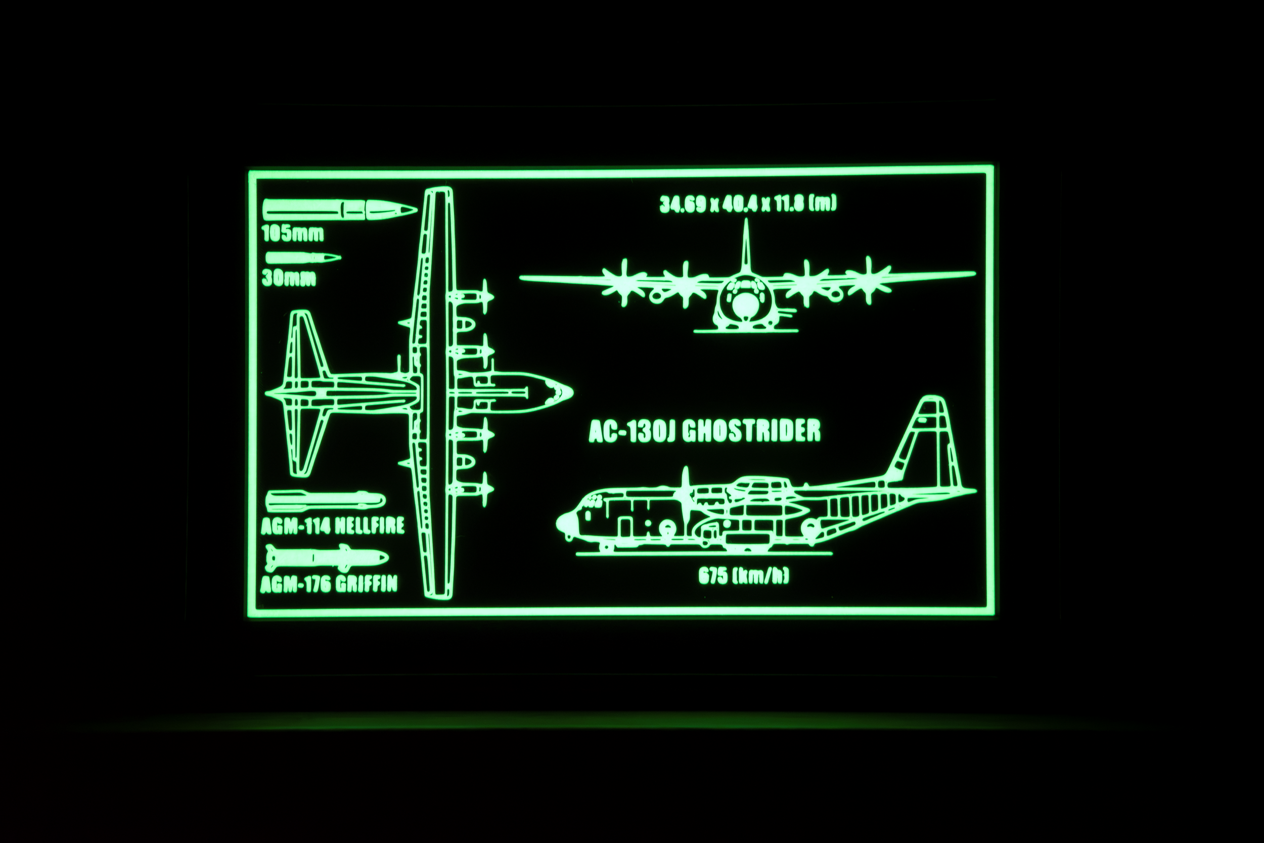 Framed AC-130J Ghostrider Blueprint 3D Print