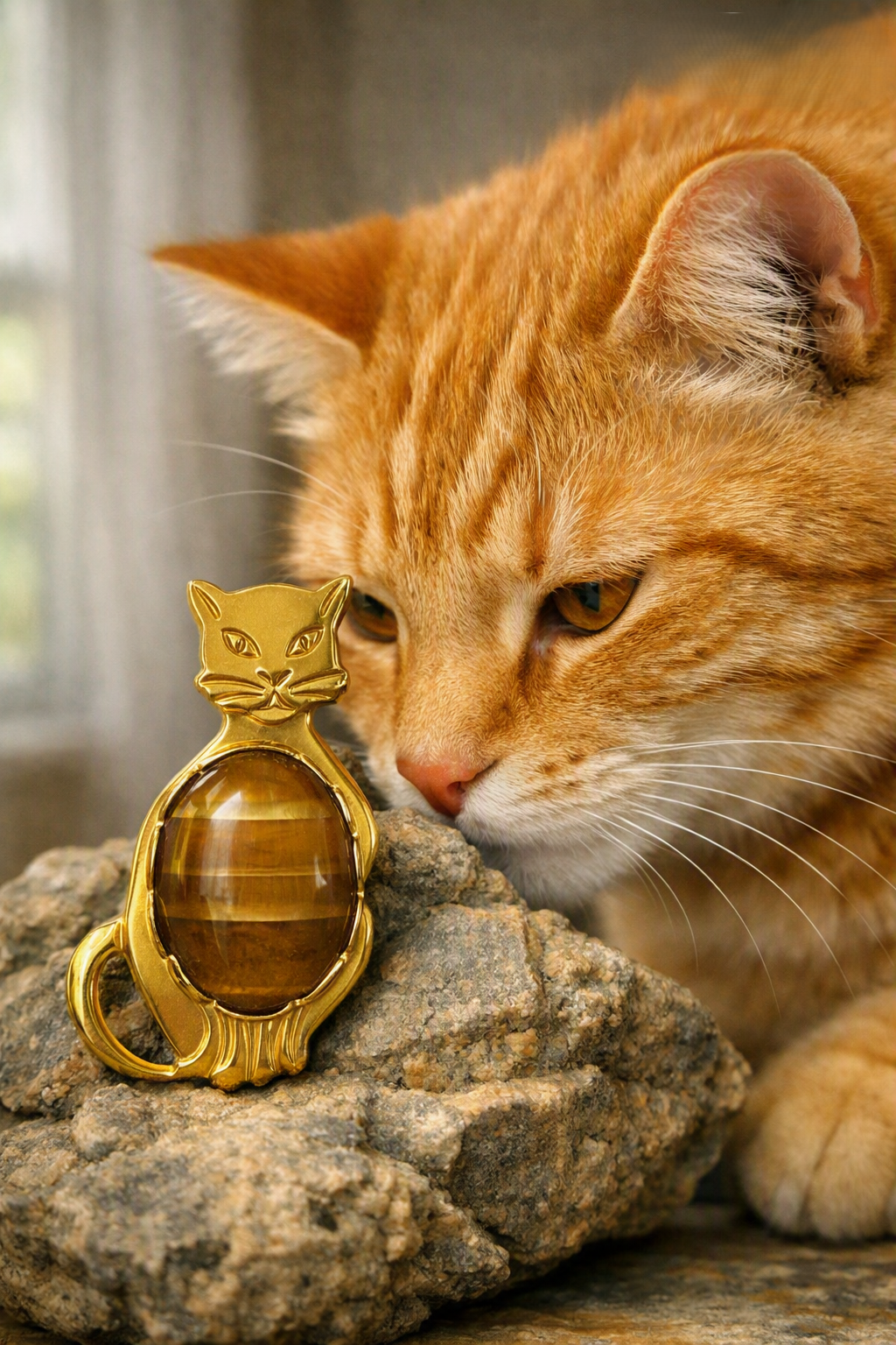 Amber Whisker Cat Brooch