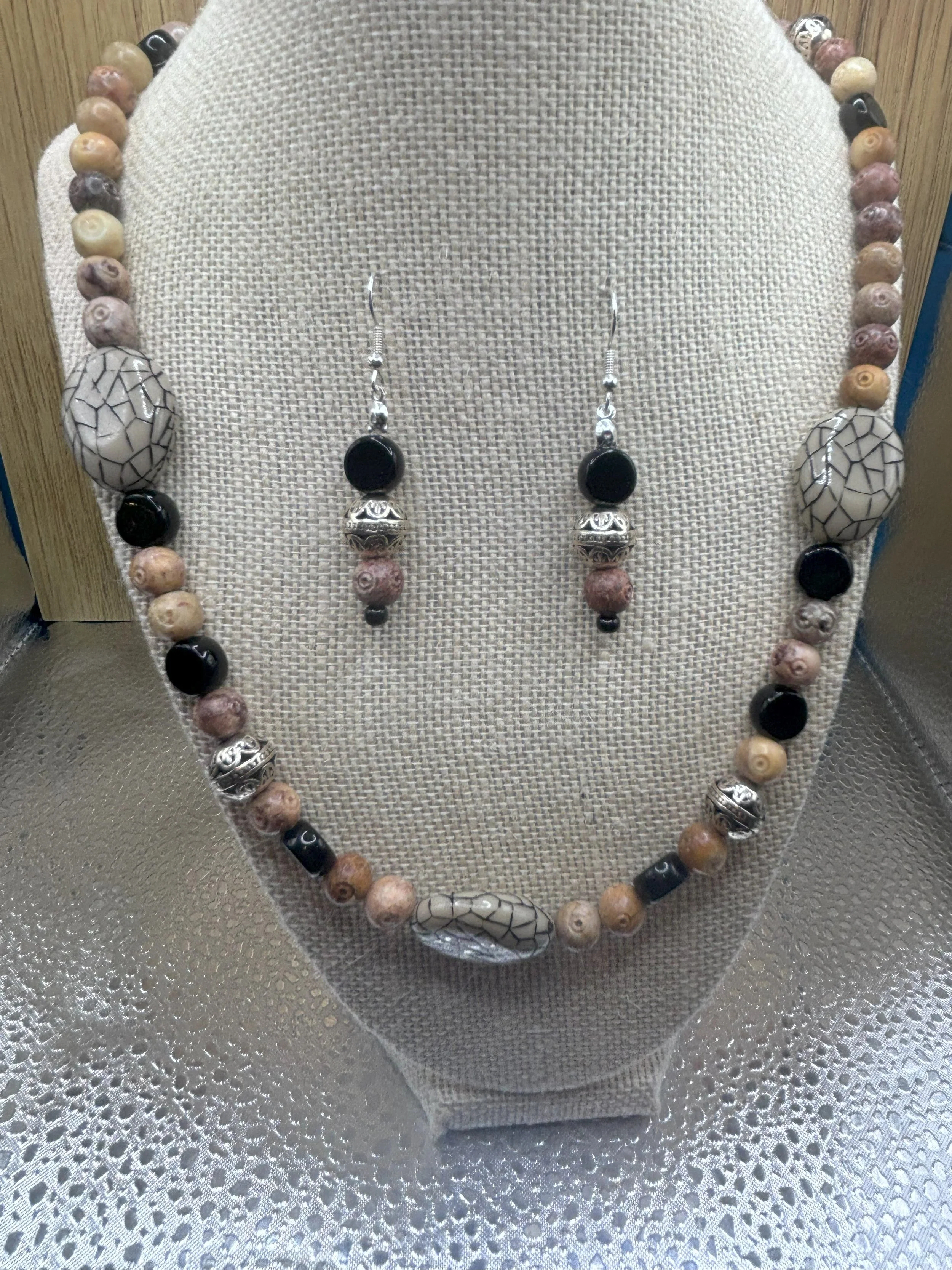 Gray Carved Wood Stone - 2 Piece Set